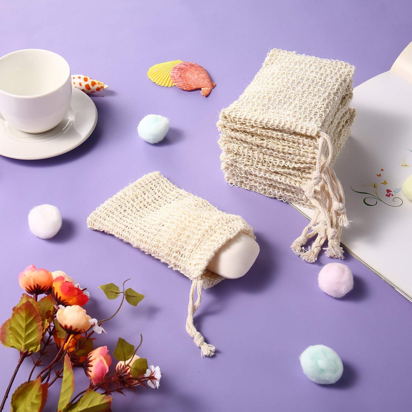 Trounistro 30 Pack Soap Exfoliating Bags Pouch Soap Saver Natural Ramie Mesh Soaps Bag Hand Made Soaps Bag with Drawstring for Bath & Shower Use Beauty & Personal Care Trounistro