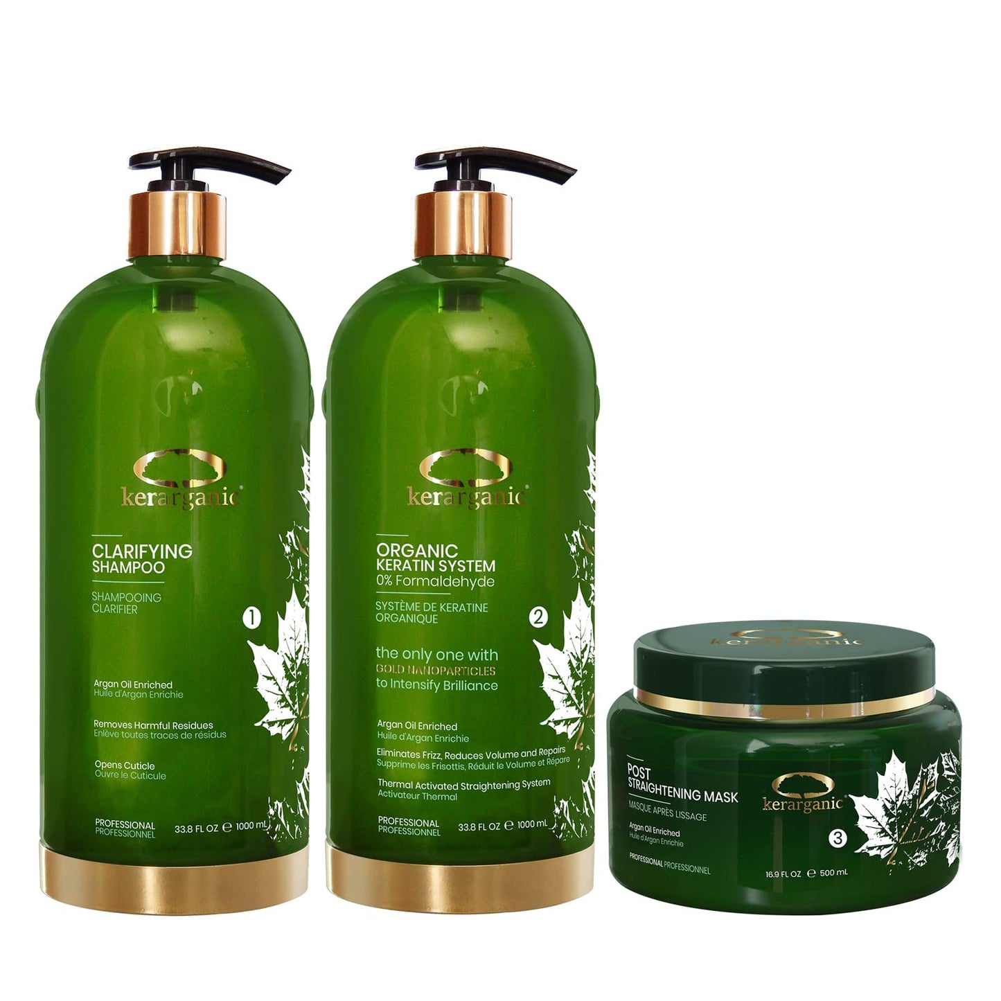 ORGANIC KERATIN SYSTEM PREMIUM - PROFESSIONAL HAIR STRAIGHTENING BUNDLE (Clarifying Shampoo 1000ml + Keratin Treatment 1000ml + Mask 500ml) Beauty & Personal Care KERARGANIC