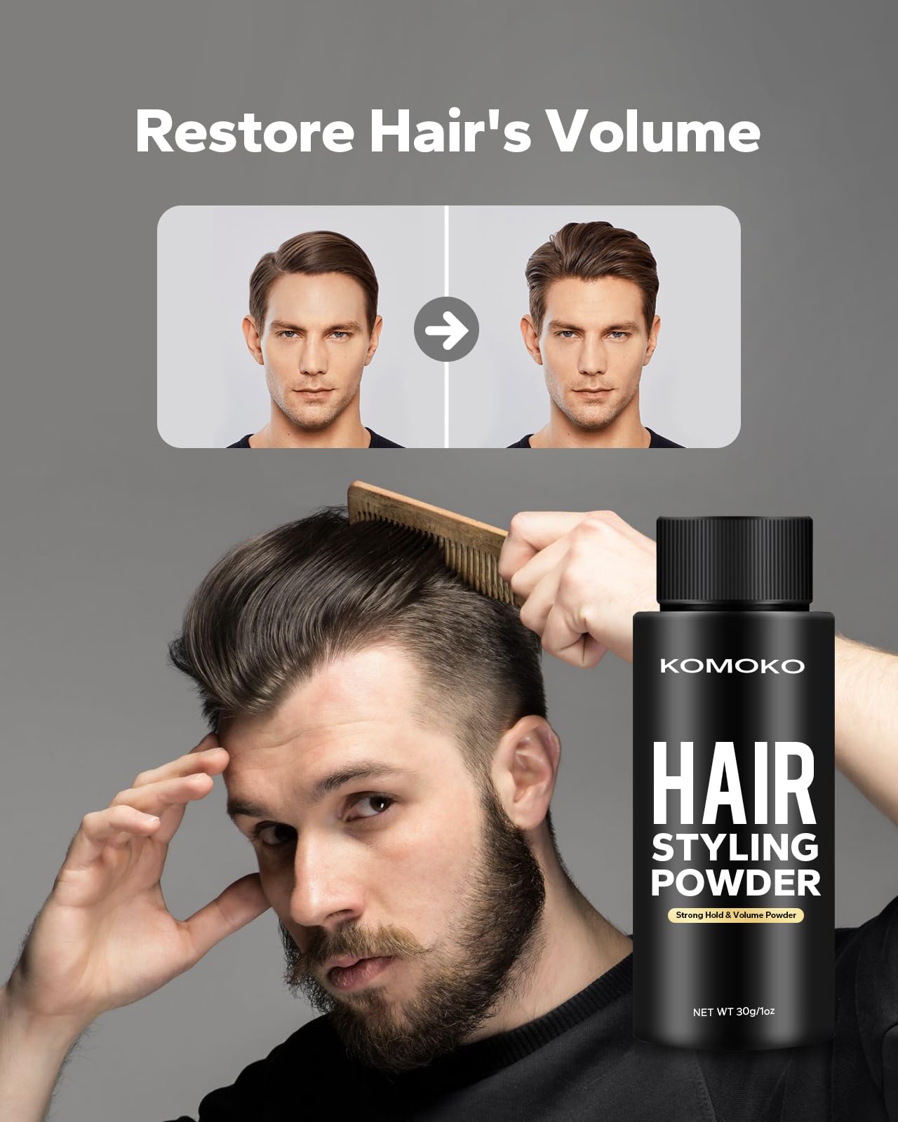 Komoko Hair Styling Powder for Men (0.7 oz) - Instantly Volumizing , Matte Finish Texture, for Strong Hold Natural Look Beauty & Personal Care Komoko