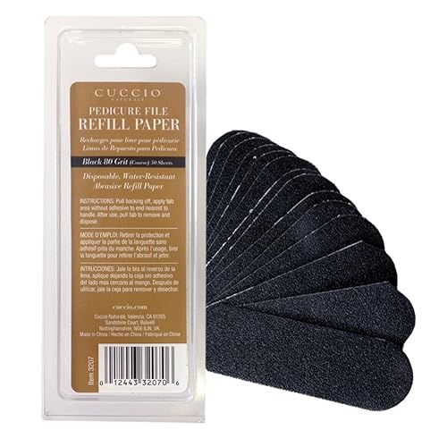 Cuccio Naturale 50-Count Black 80-Grit Pedicure File Refills - Coarse, Water-Resistant, Disposable Abrasive Sheets for Professional Foot Care - Fits Beauty & Personal Care Cuccio