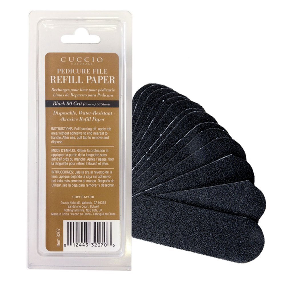 Cuccio Naturale 50-Count Black 80-Grit Pedicure File Refills - Coarse, Water-Resistant, Disposable Abrasive Sheets for Professional Foot Care - Fits Beauty & Personal Care Cuccio