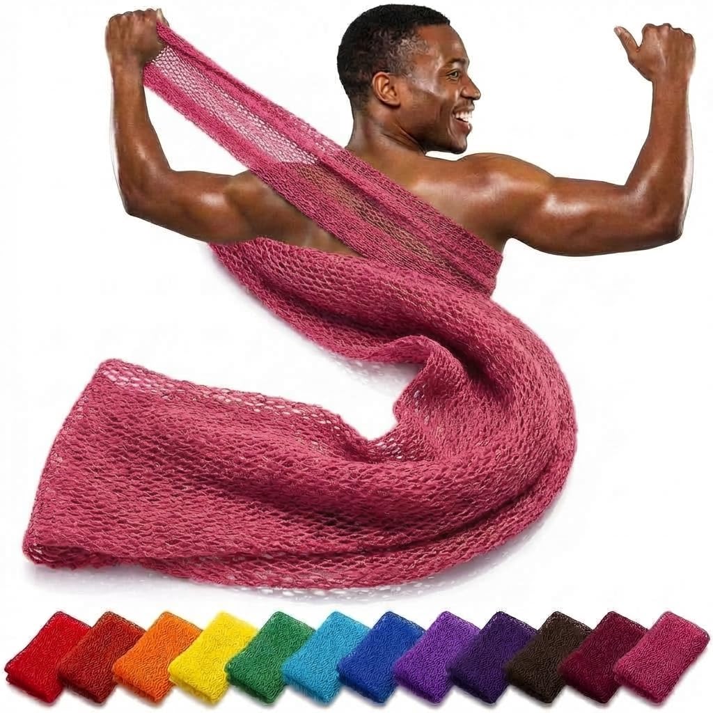 African net Sponge Authentic with Knots, Real, Long, exfoliating net Sponge with 12 Colors for Sale Made for Both Men and Women as a Hygiene Essential Beauty and Personal Care AFRICANA BEAUTY