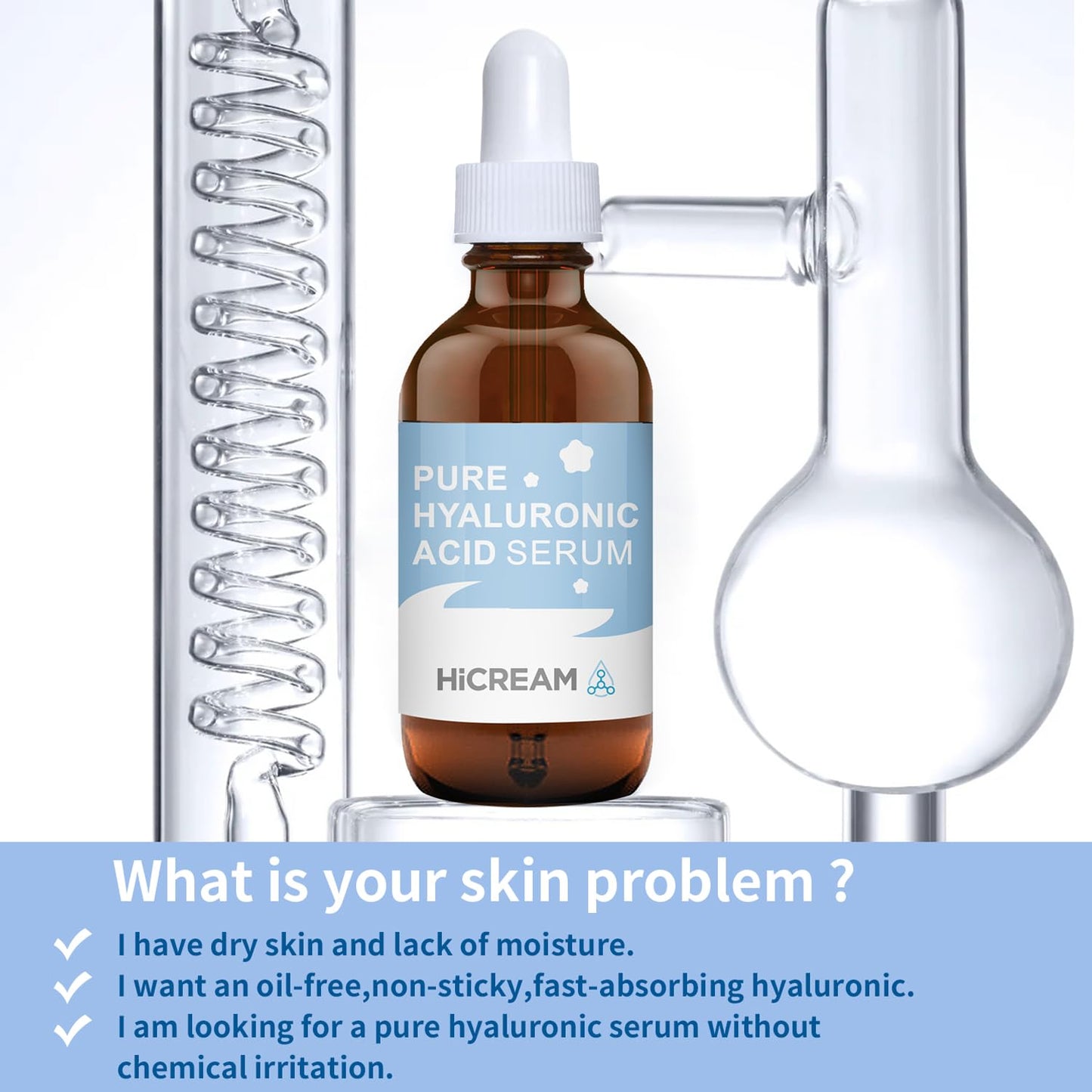 Hicream Hyaluronic Acid Serum for Face, Brightening Serum - Even Skin Tone&100% Pure Anti Aging, Intense Hydrating Moisturizer, Non-Greasy Beauty & Personal Care Hicream