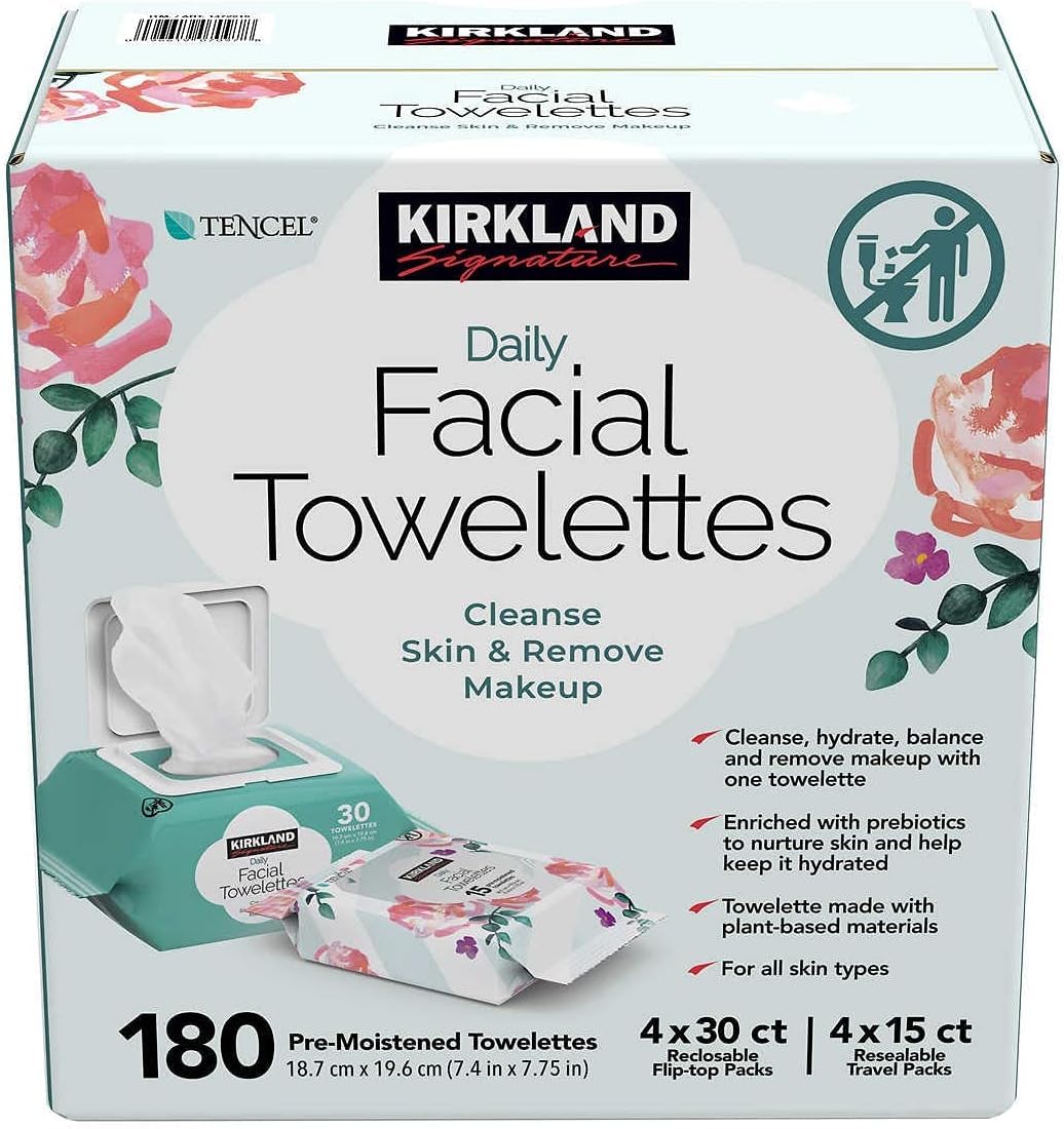 KIRKLAND Signature Daily Facial Towellettes, 4.53 Pound (180 Count, 1-Box) Beauty & Personal Care KIRKLAND