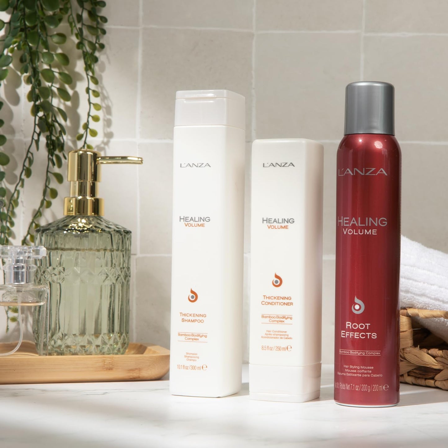 L'ANZA Healing Volume Trio Hair Kit, Thickening Shampoo and Conditioner with Root Effects Mousse Hairspray in a Gift Box, Luxury Hair Care Kit Beauty & Personal Care L’ANZA