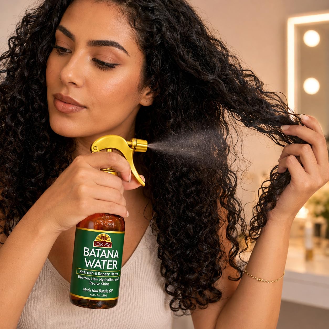 OKAY Batana Hydrating Hair Water Spray 8 oz - Curl Refresher & Moisturizing Hair Mist with Batana Oil, Sea Algae & Proteins - Lightweight Anti-Frizz Beauty & Personal Care OKAY