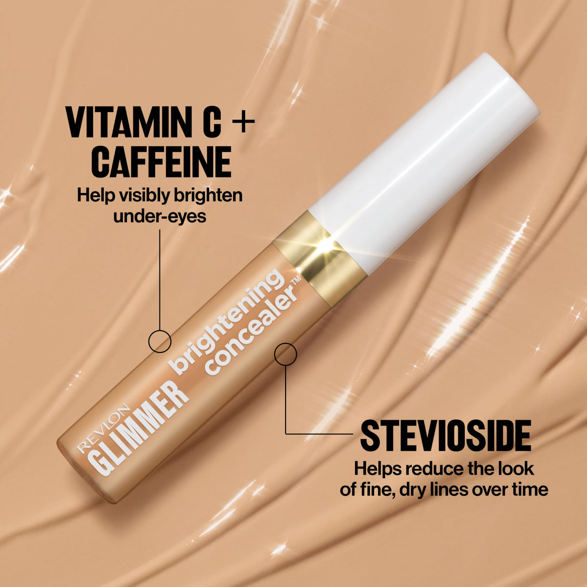 Revlon Glimmer Brightening Concealer, Liquid Under Eye Makeup, Made with Caffeine, Vitamin C, & Stevioside, 145, 0.3 fl oz Beauty & Personal Care REVLON