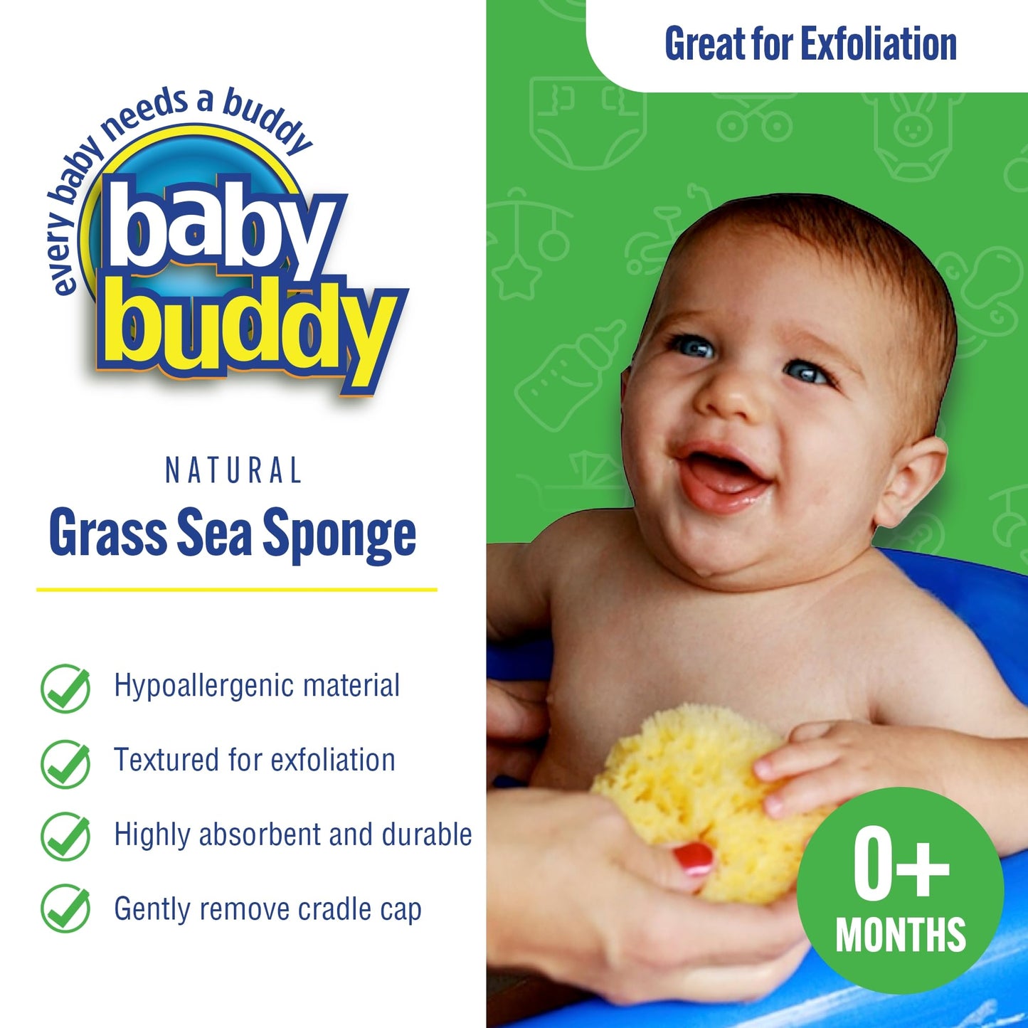 Baby Buddy Natural Baby Bath Sponge 4in Soft Grass Sea Sponge, Soft on Baby's Tender Skin, Biodegradable, Hypoallergenic, Absorbent Natural Sea Beauty and Personal Care Baby Buddy