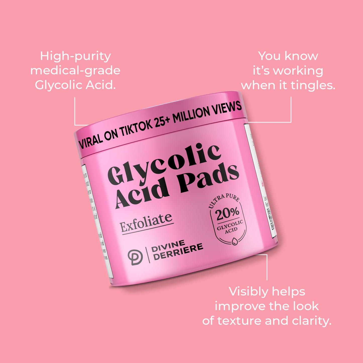 Glycolic Acid Pads with Vitamin C - Toner Pads for Face Cleansing With Tea Tree Oil - Exfoliating Pads with 20% AHA & Vitamins E, B3, B5 - Facial Peel Beauty & Personal Care Divine Derriere