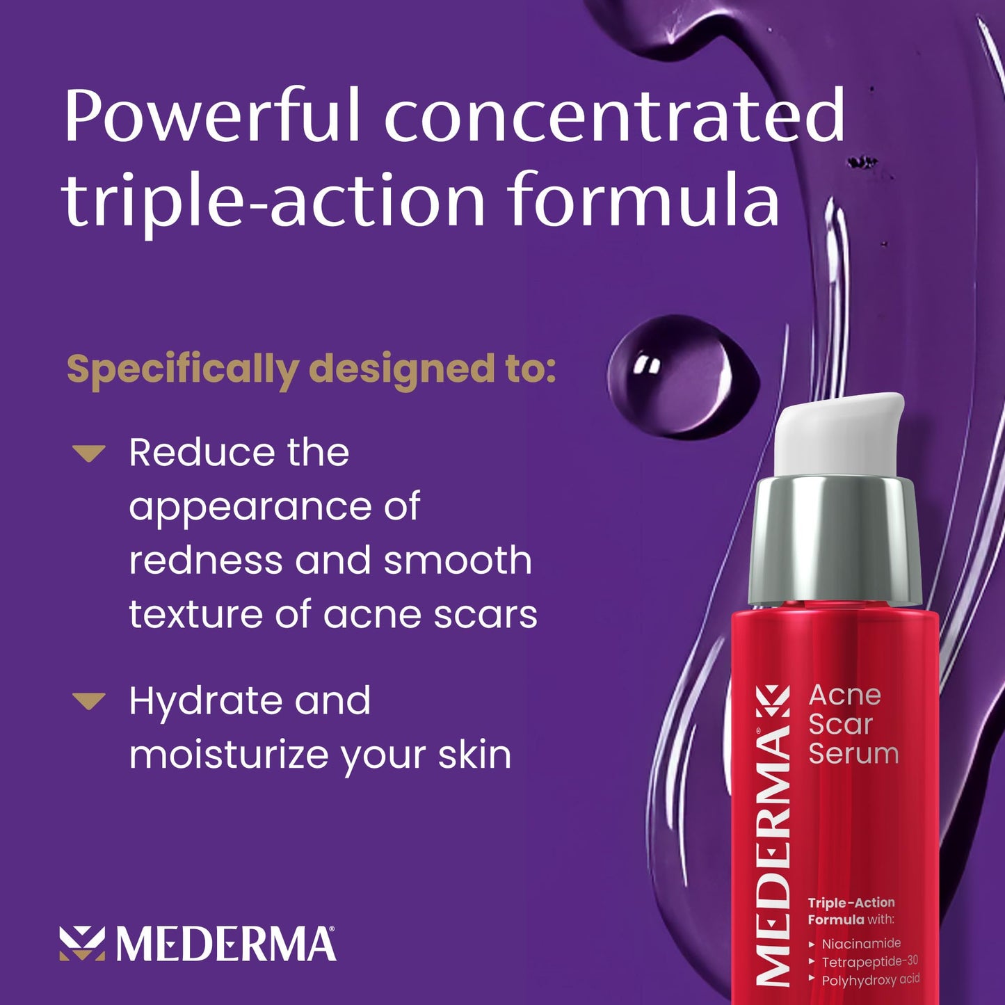 Mederma Acne Scar Serum Triple-Action Formula with Niacinamide, Tetrapeptide-30, and Polyhydroxy acid Clinically Shown to Lighten Acne Scars, 1 Fl Beauty & Personal Care Mederma