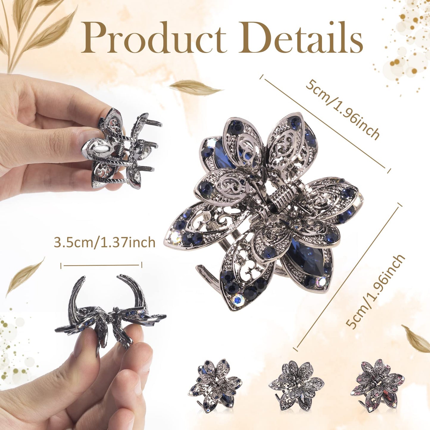 ISKYBOB Set of 3 Vintage Metal Jaw Clips Rhinestone Hair Claw Clip Hair Accessories for Women Beauty & Personal Care ISKYBOB