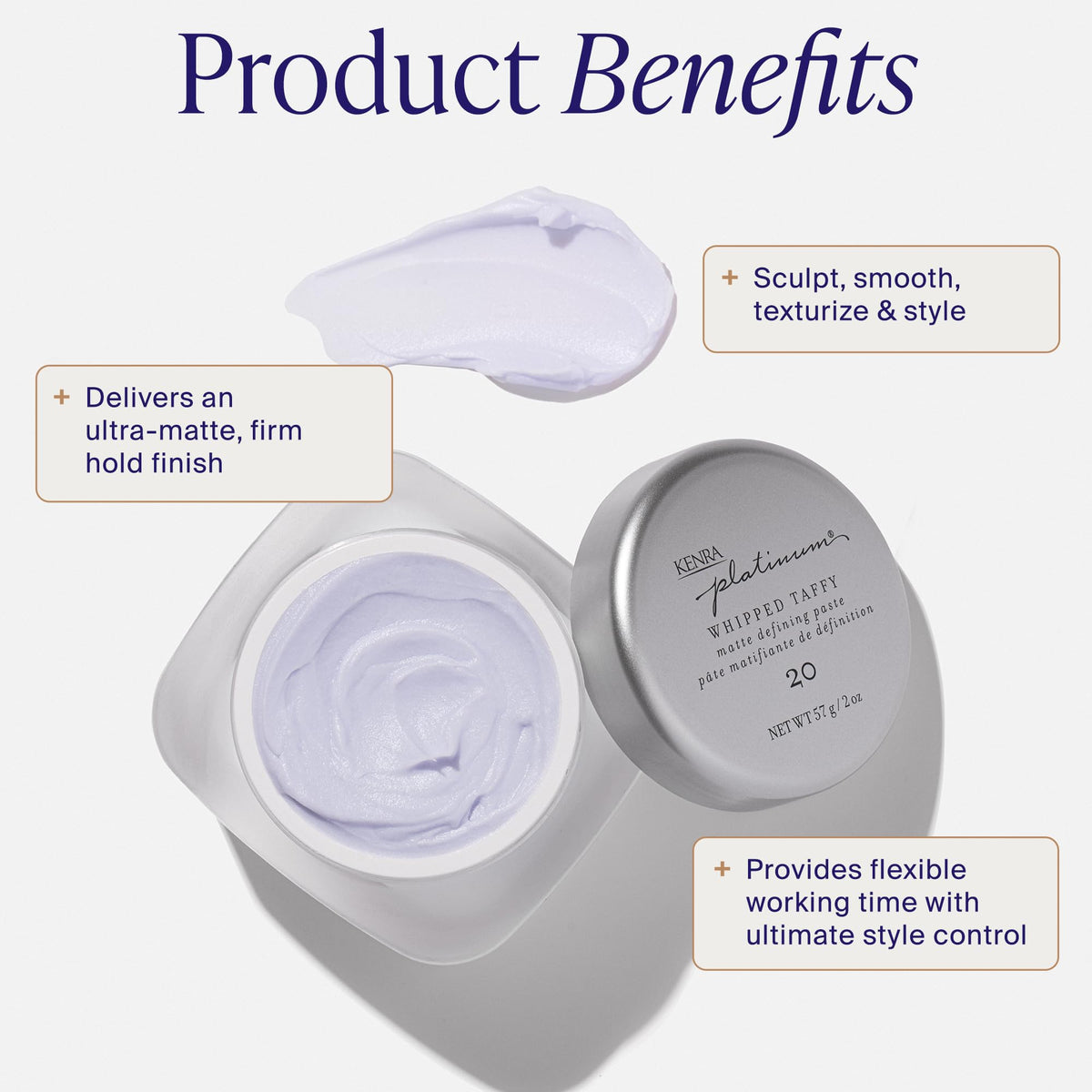 Kenra Professional Platinum Whipped Taffy 20 | Matte Defining Paste | Delivers An Ultra-Matte, Firm Hold Finish | Sculpts, Smooths & Texturizes Styles