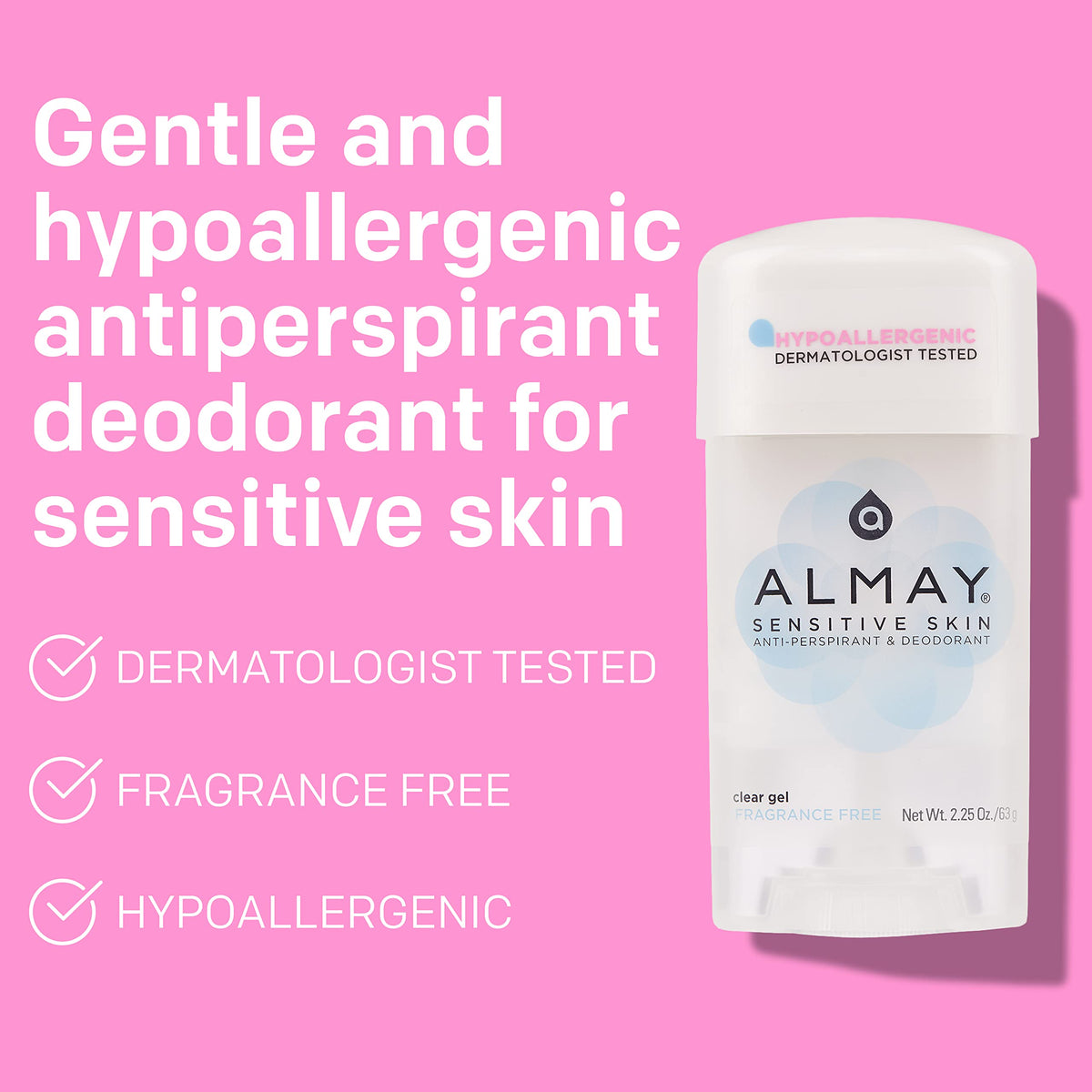 Almay Deodorant for Women, Gel Antiperspirant, Hypoallergenic, Dermatologist Tested for Sensitive Skin, Fragrance Free, 2.25 Oz Beauty and Personal Care Almay