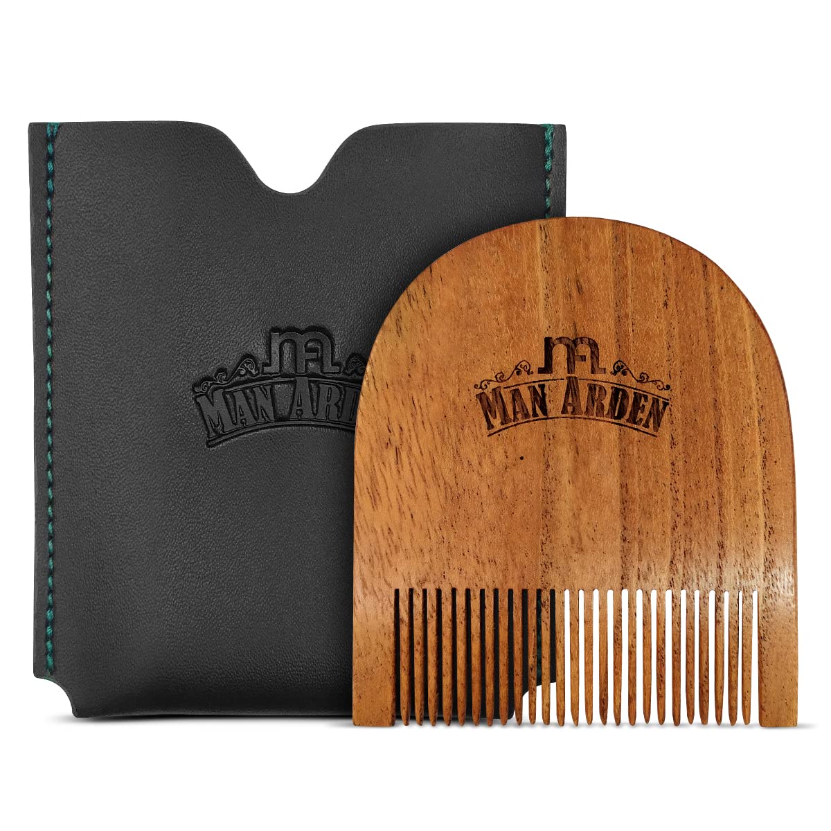 Man Arden Pure Neem Wooden U Shaped Beard Comb with Premium Faux Leather Pouch Beauty and Personal Care Man Arden