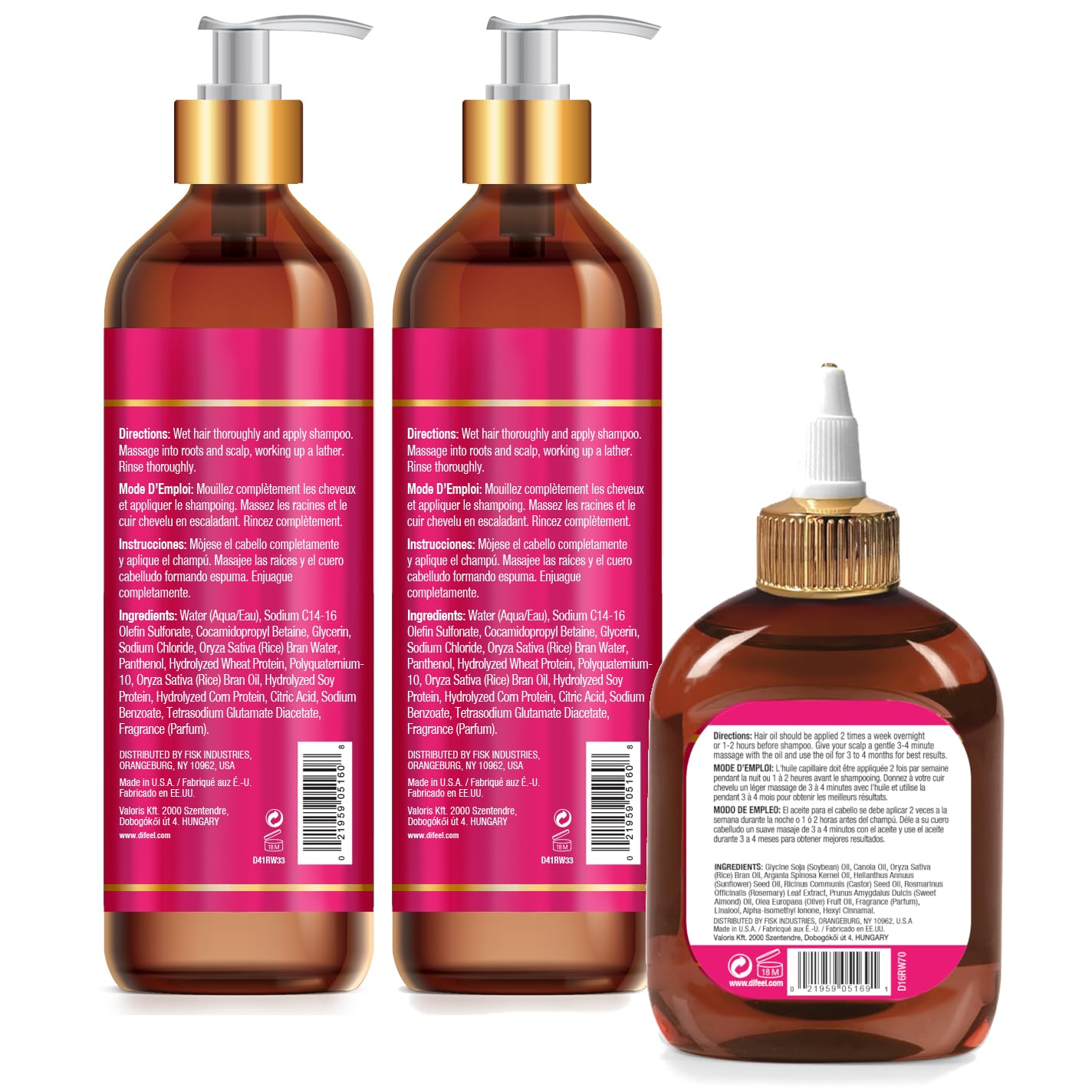 Difeel Rice Water Hair Care 3PC Shampoo & Conditioner & Hair Oil Set - Includes 33.8oz Shampoo, 33.8oz Conditioner, 7.1oz Hair Oil Beauty & Personal Care Difeel