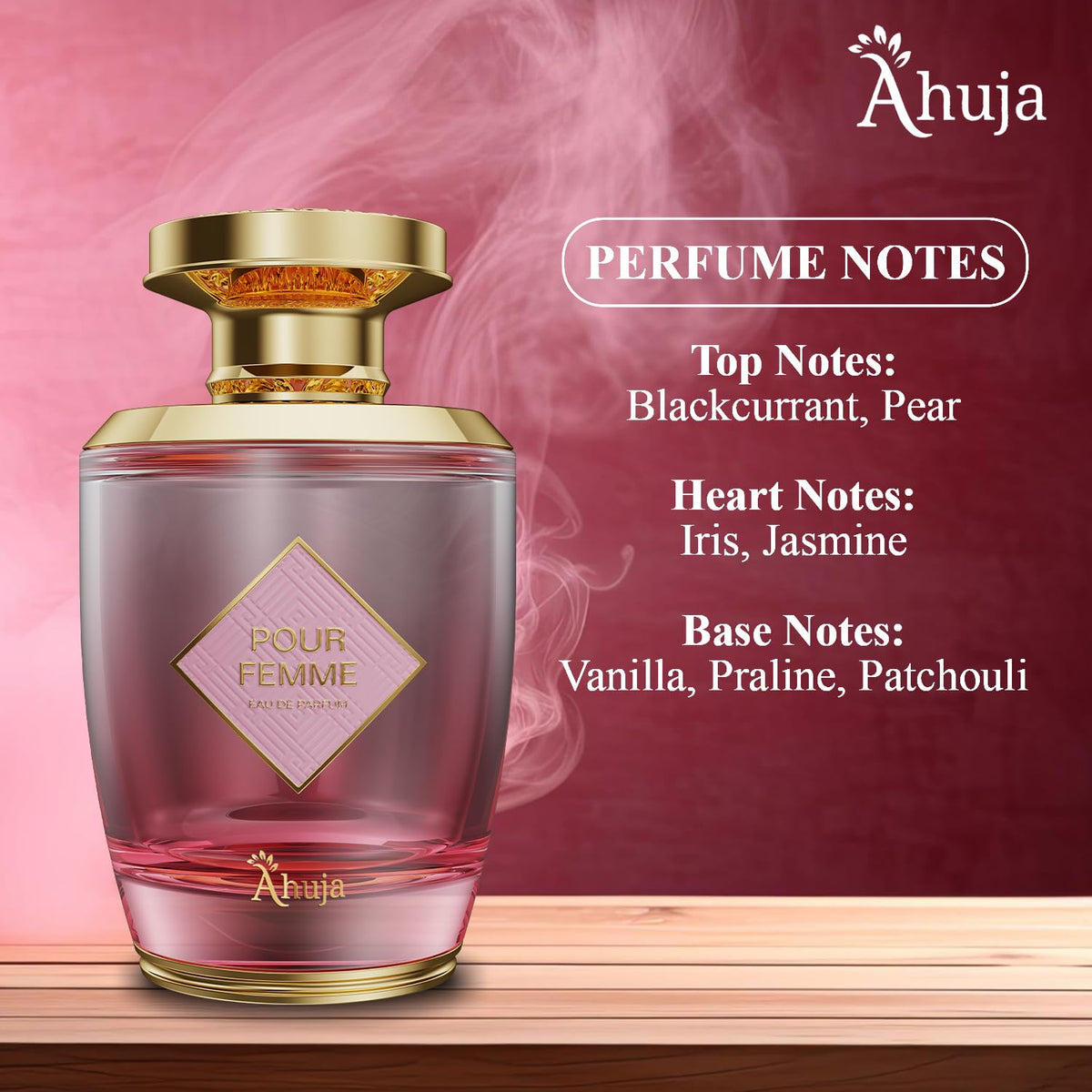 AHUJA Pour Femme Eau De Parfum 3.4oz - Luxurious Women’s Fragrance w/Notes of Floral Iris, Patchouli & Vanilla - Elegant, Long Lasting Perfume Beauty & Personal Care AHUJA