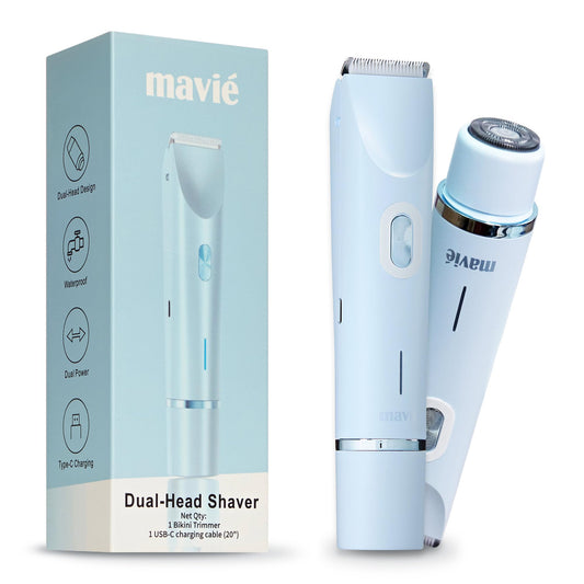 MAVIÉ Dual Head Bikini Trimmer for Women, Electric Razor for Face & Body, Painless Hair Removal Tool, Precision & Body Shaving Heads, Cordless Beauty and Personal Care MAVIÉ