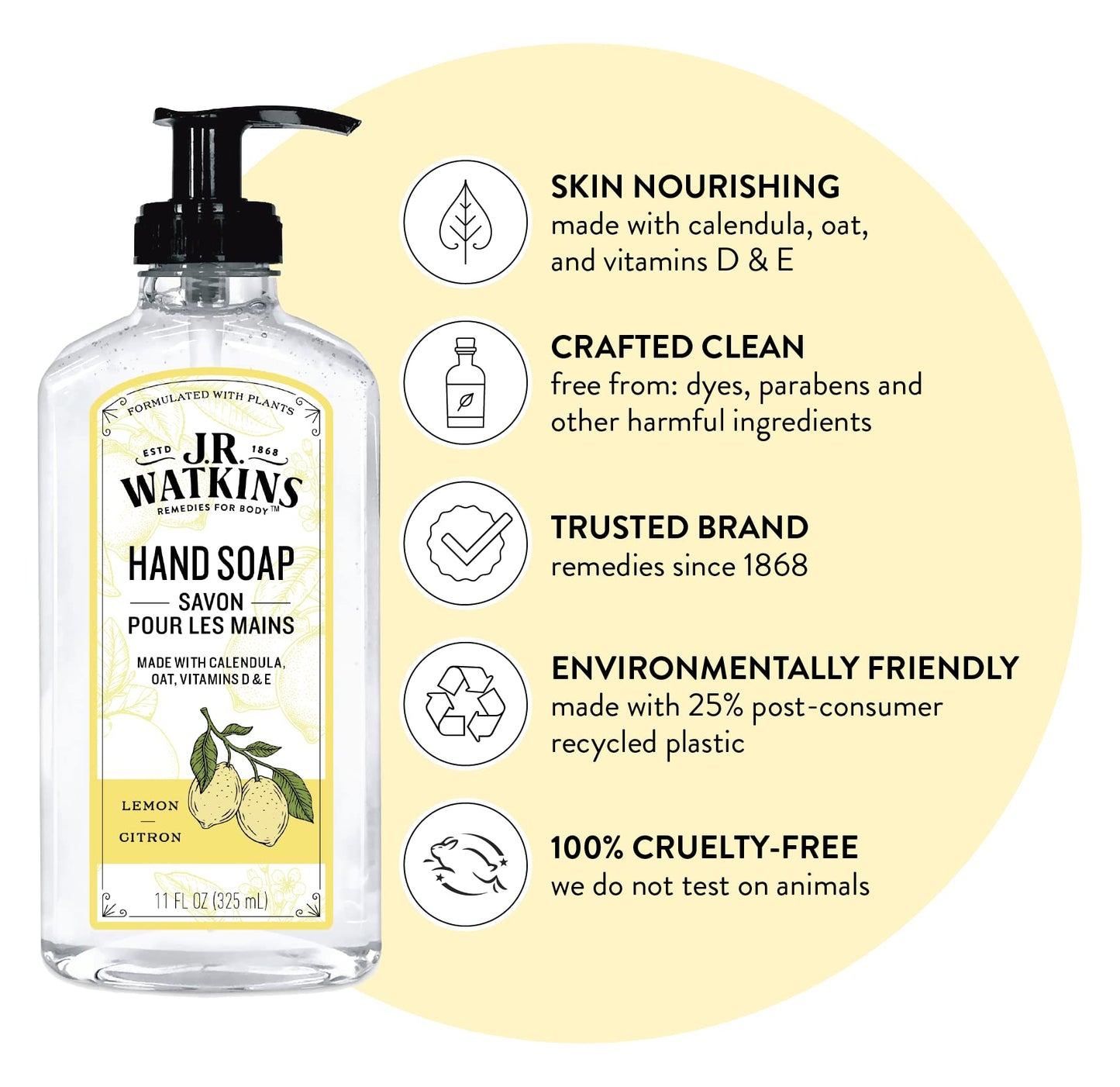 J.R. Watkins Gel Hand Soap, Scented Liquid Hand Wash for Bathroom or Kitchen, USA Made and Cruelty Free, 11 fl oz, Lemon, 6 Pack Beauty & Personal Care J.R. Watkins