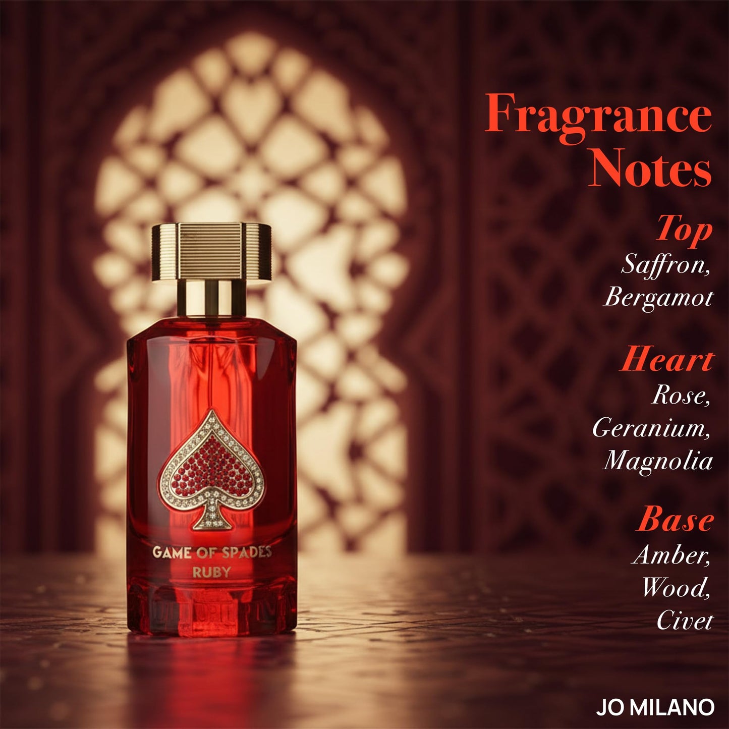 Jo Milano Game of Spades Ruby Parfum Spray | 3.4 oz (100ml) | Fruity, Amber, Sweet, Musky, Rose, Saffron Scent | Long Lasting Fragrance for Men Beauty & Personal Care Jo Milano