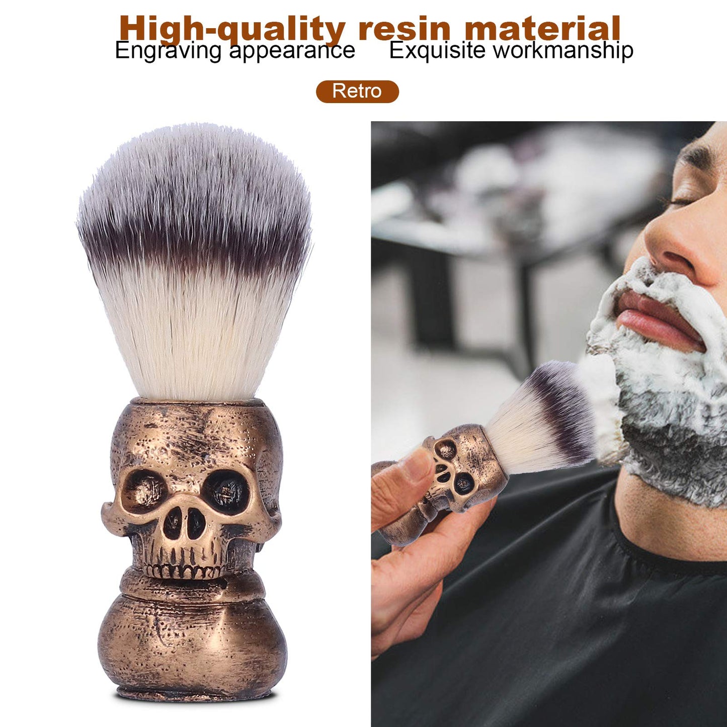 Barber Cleaning Hairbrush, Soft Neck Duster Shaving Beard Hair Brush Cutting Face Cleaning Tool with Creative Skull Handle for Professional Salon Beauty and Personal Care Agatige