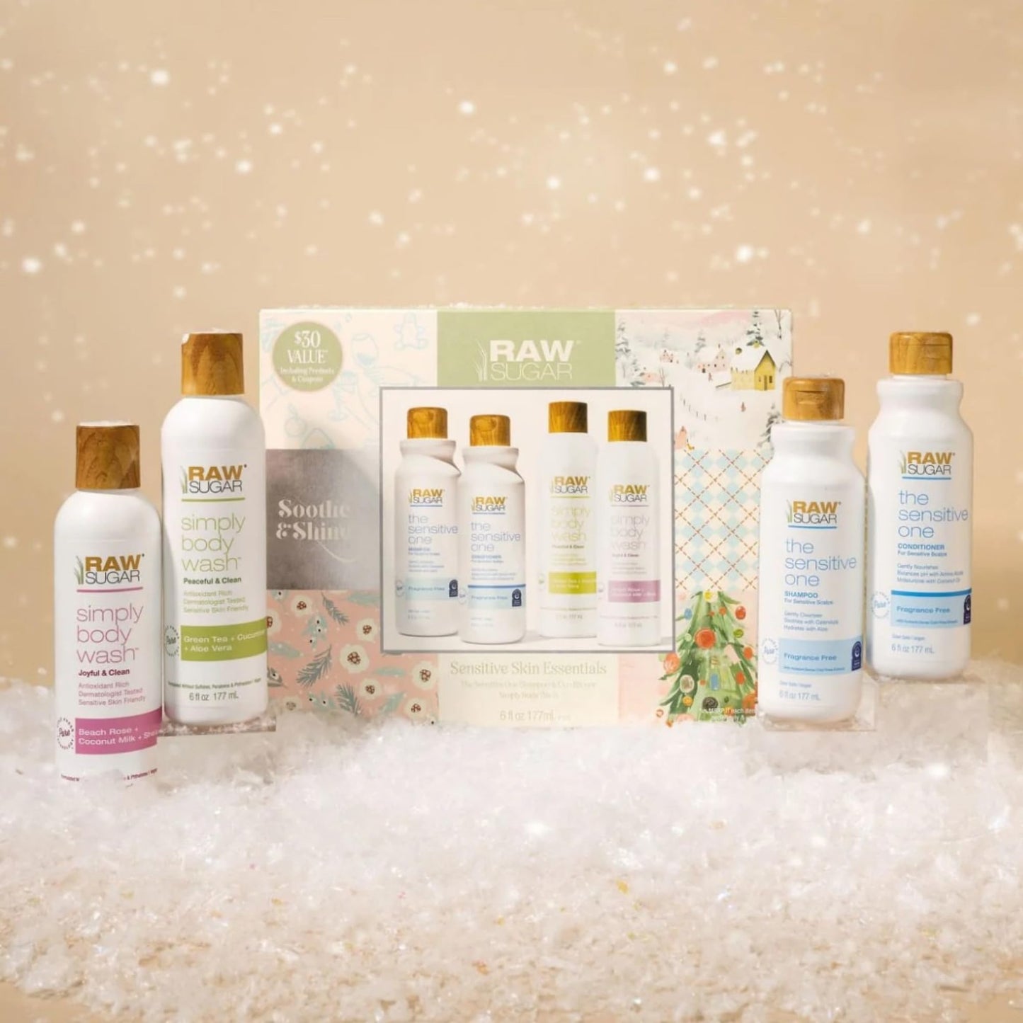 Raw Sugar Holiday Gift Set, Sensitive Skin Collection, Shampoo, Conditioner, 2 Body Washes, 6 fl oz Each Beauty & Personal Care RAW SUGAR