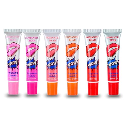 6 Colors Tattoo Magic Color Peel Off Mask Tint Long Lasting Waterproof Lip Gloss by romantic bear Beauty & Personal Care ROMANTIC BEAR