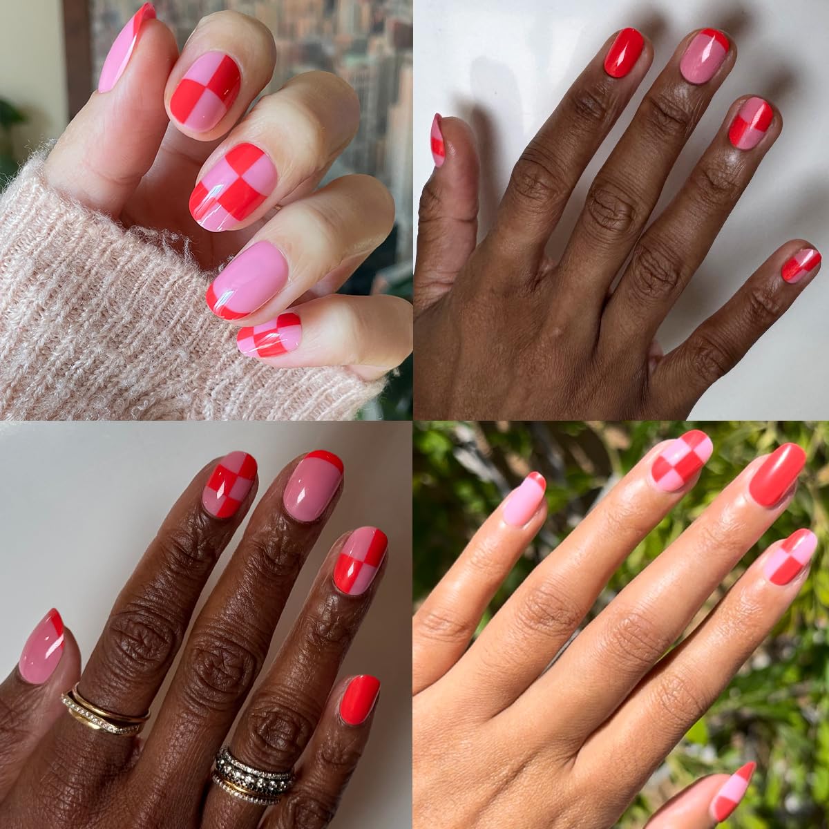 Olive & June Super Stick Press-On Nails, Pink Checker Party