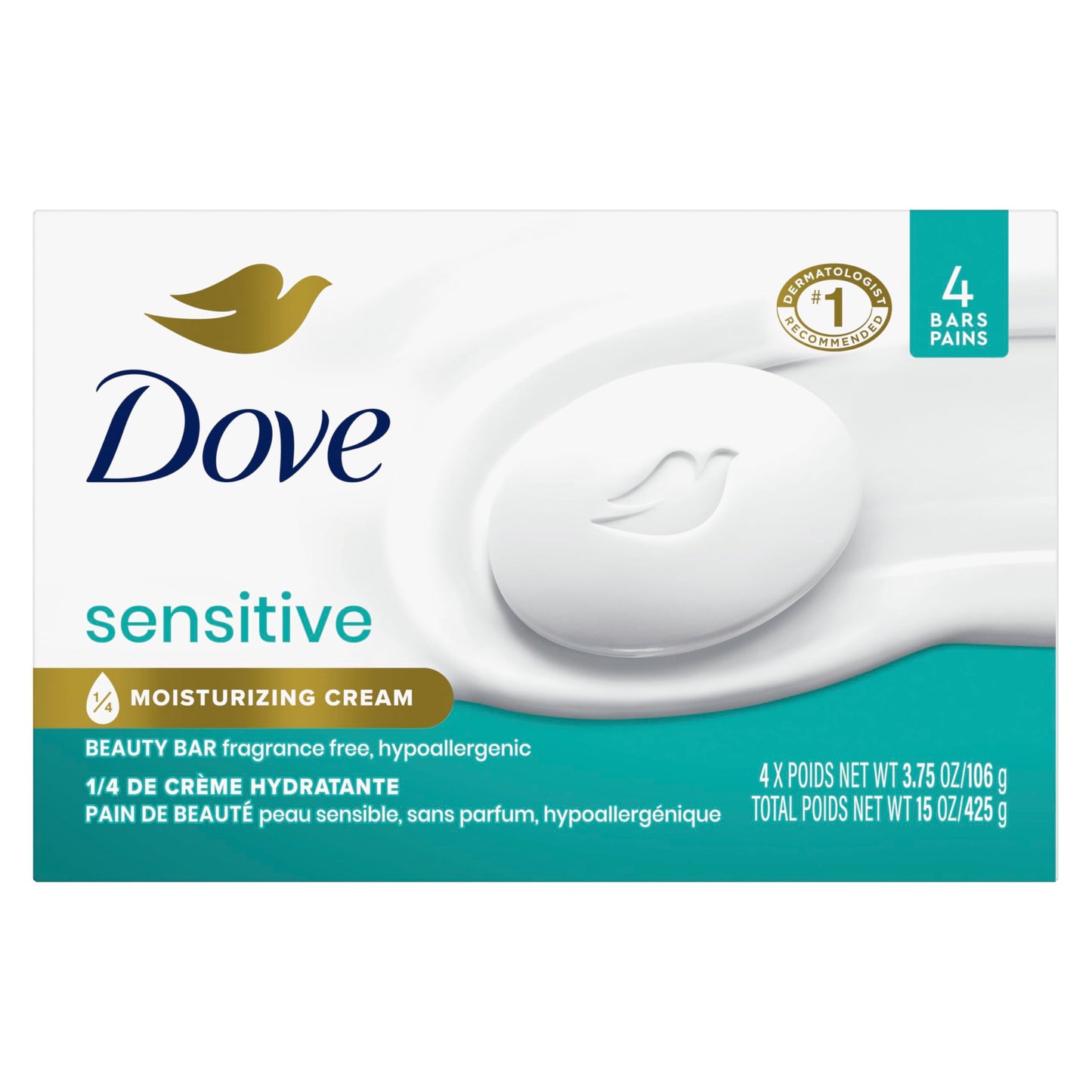 Dove Beauty Bar Soap Sensitive, 4 Bars for Sensitive Skin, Fragrance Free and Hypoallergenic 3.75 oz Beauty & Personal Care Dove