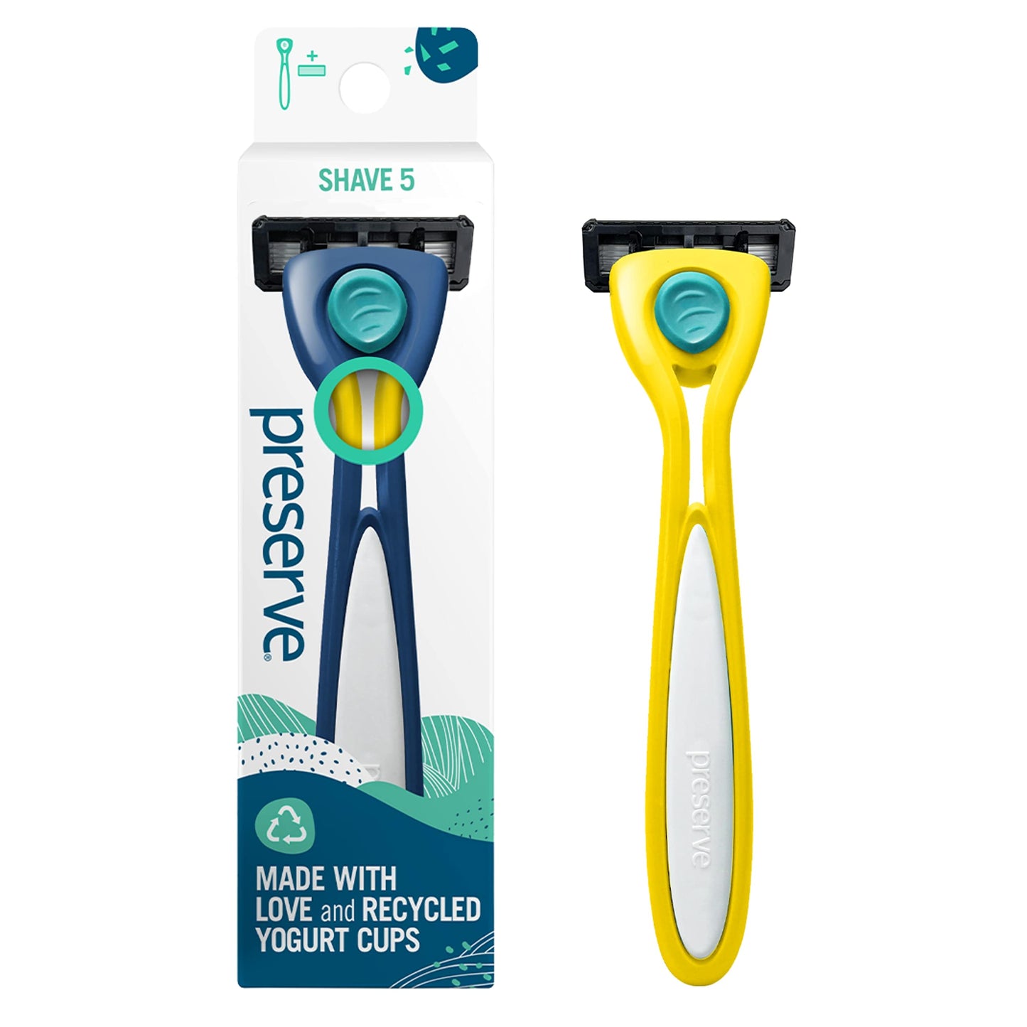 Preserve Shave 5 Five Blade Refillable Razor, Made from Recycled Materials, Sunshine Yellow Beauty and Personal Care Preserve