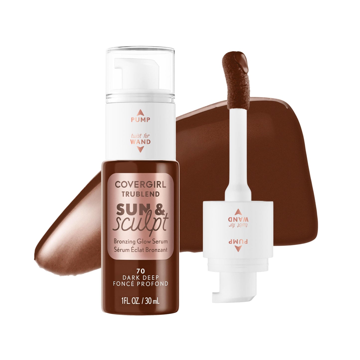 COVERGIRL TruBlend Sun & Sculpt Bronzing Glow Serum, Buildable, Radiant Glow, Wand and Pump Applicator - 70 Dark Deep Beauty and Personal Care COVERGIRL Default Title