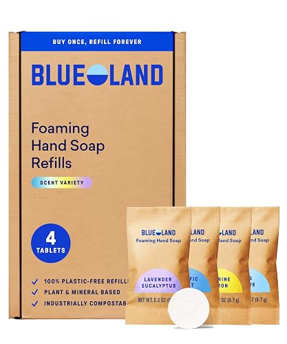 BLUELAND Foaming Hand Soap Refill Tablets, 10-Pack, Fragrance Free, Eco Friendly Cleaning Products, 10 x 9 Fl oz Beauty & Personal Care BLUELAND