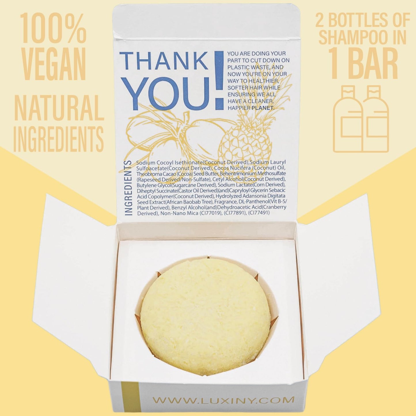 Luxiny Pina Colada Shampoo and Conditioner Bar Set - Sulfate-Free Shampoo Bar (60g) & Deep Conditioner Bar (50g) for Normal to Dry Hair, Made in USA Beauty & Personal Care Luxiny