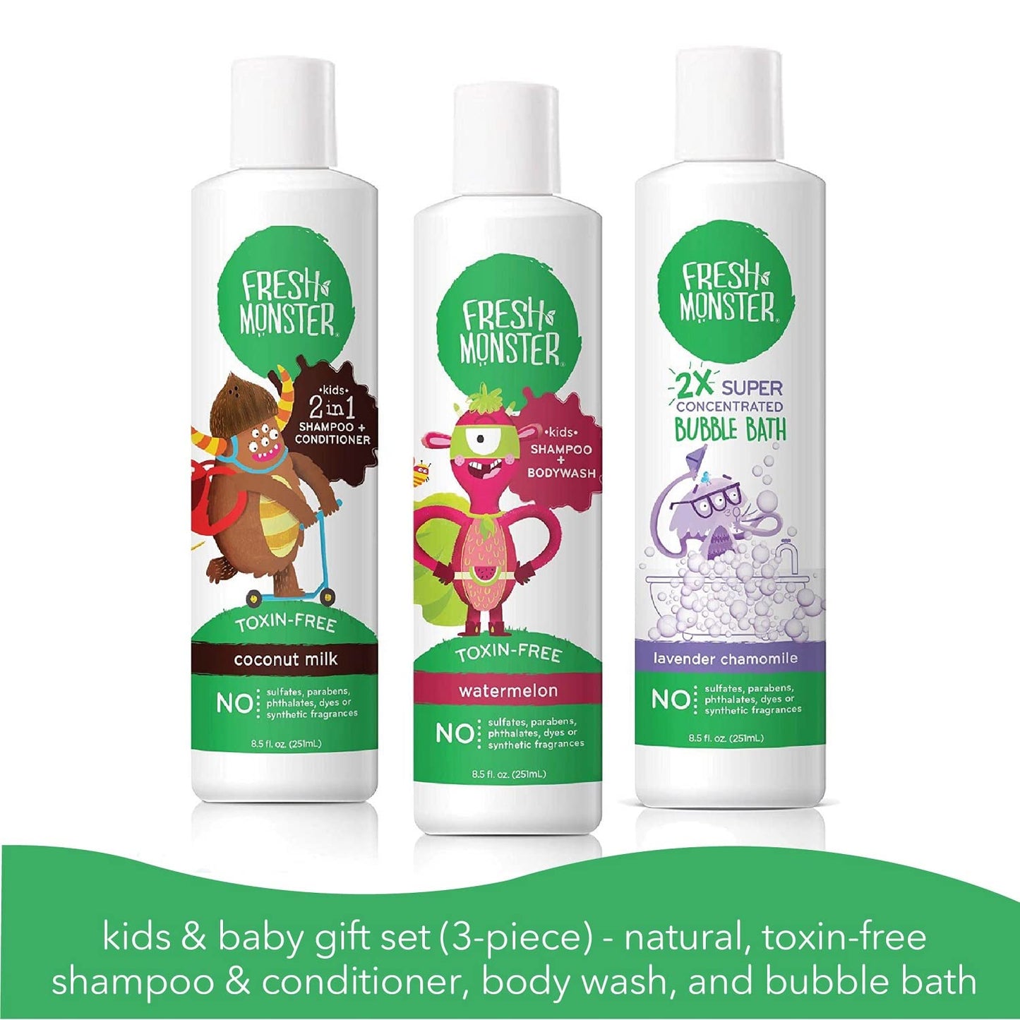 Fresh Monster Kids and Baby Bath Gift Set: Coloring Box, Natural Shampoo & Conditioner, Body Wash, and Bubble Bath (8.5 oz Each) Beauty & Personal Care Fresh Monster