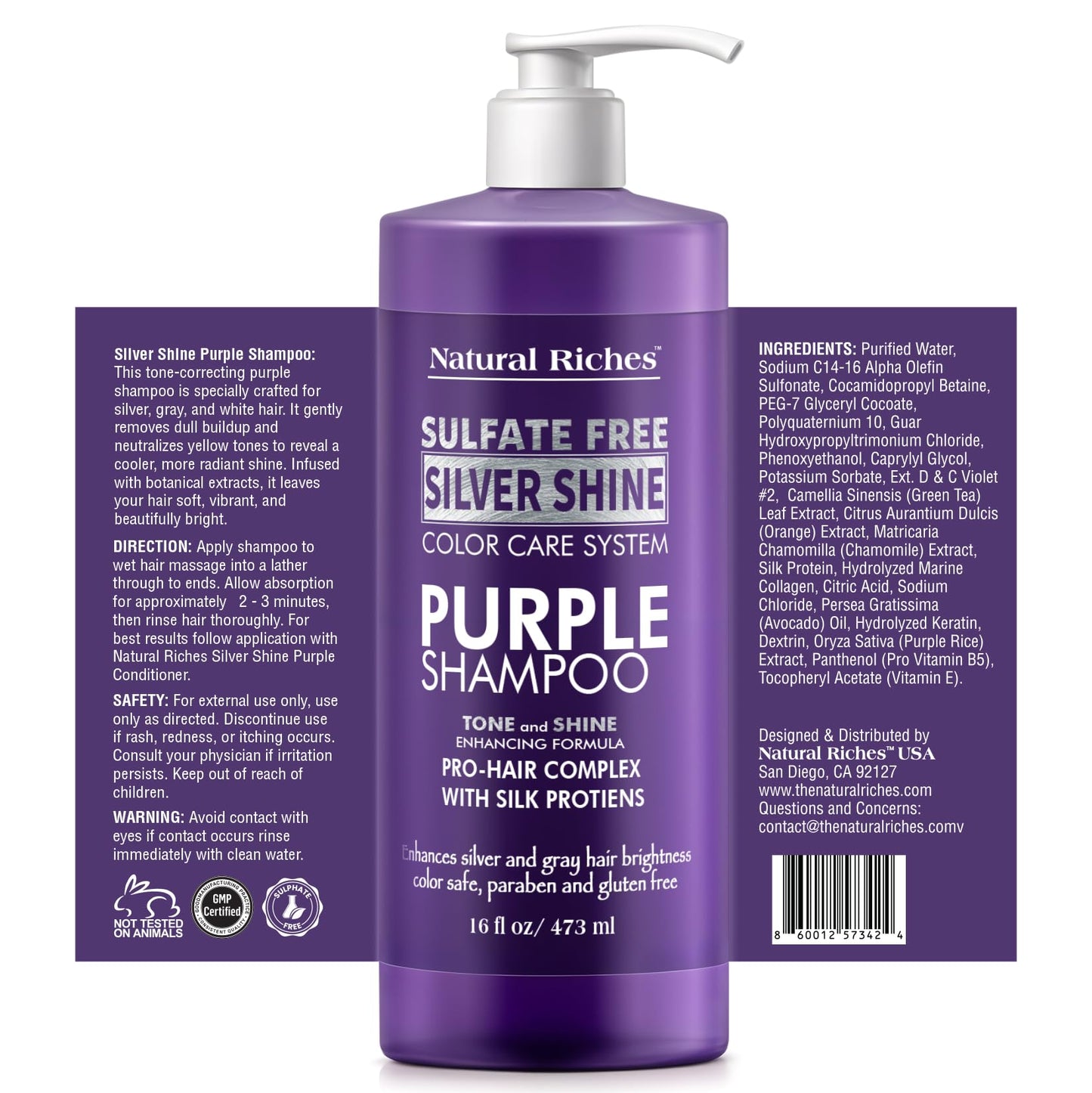 Natural Riches Radiant Silver Shine Purple Shampoo and Conditioner Set for Gray Hair - Paraben-Free and Color Safe - With Silk Proteins, Tones Dull Beauty & Personal Care Natural Riches