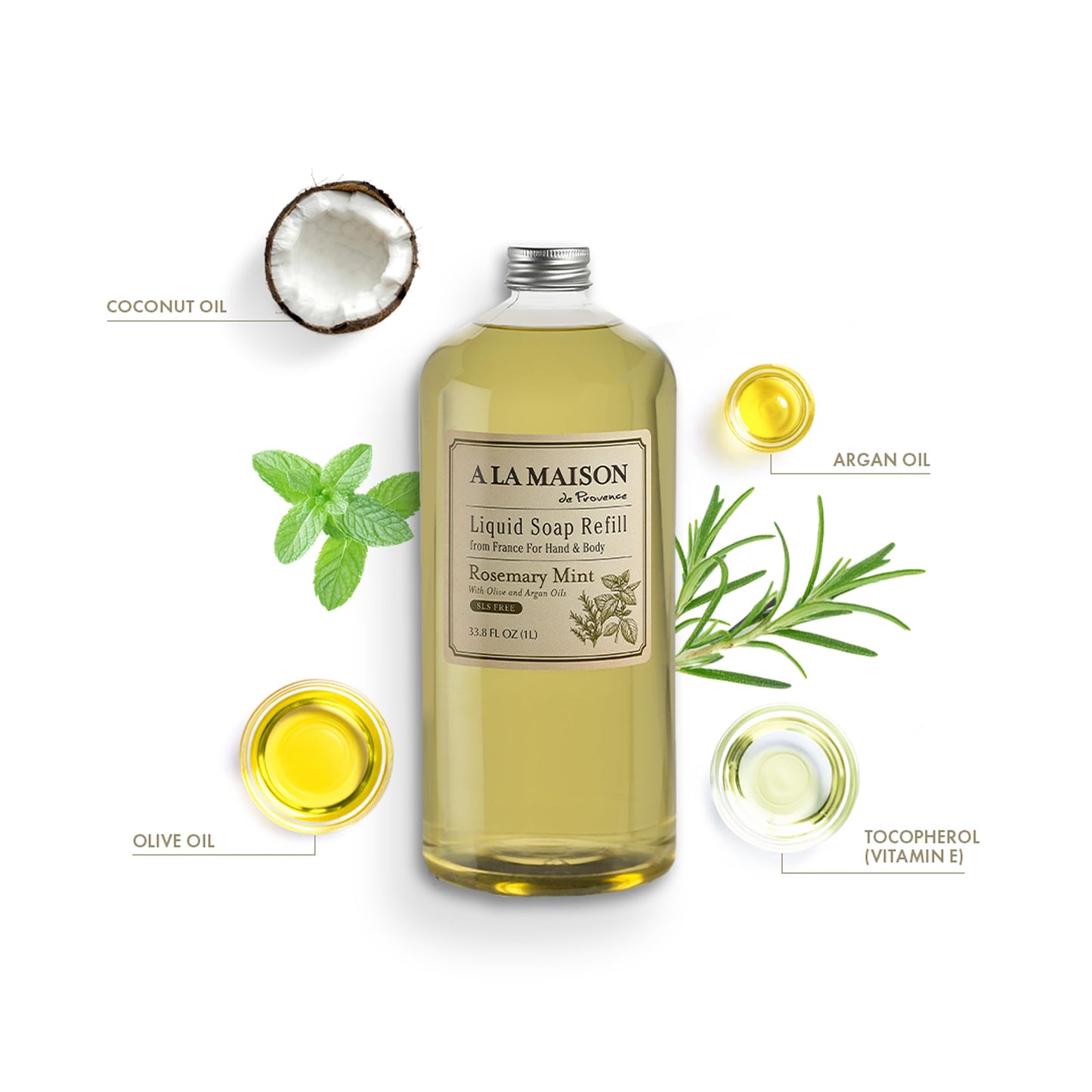 A LA MAISON Rosemary Mint Natural Hand Wash Made with Essential Oils - Biodegradable, Plant-Based, Vegan, Cruelty-Free (33.8 Fl Oz Refill, 2 Pack) Beauty & Personal Care A LA MAISON