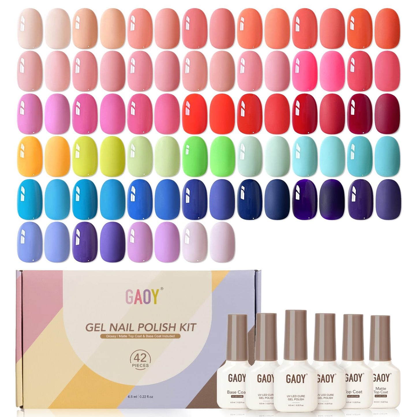 GAOY 42 Pcs Gel Nail Polish Kit, Bright Neon Colors Spring Summer Gel Nail Polish Set with Glossy & Matte Top Coat and Base Coat for DIY Manicure at Beauty and Personal Care GAOY Default Title