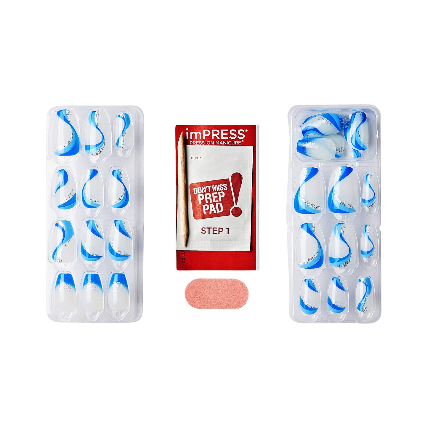 KISS imPRESS No Glue Mani Press On Nails, Design, 'Mesmerize', Blue, Medium Size, Coffin Shape, Includes 30 Nails, Prep Pad, Instructions Sheet, 1 Beauty & Personal Care imPRESS