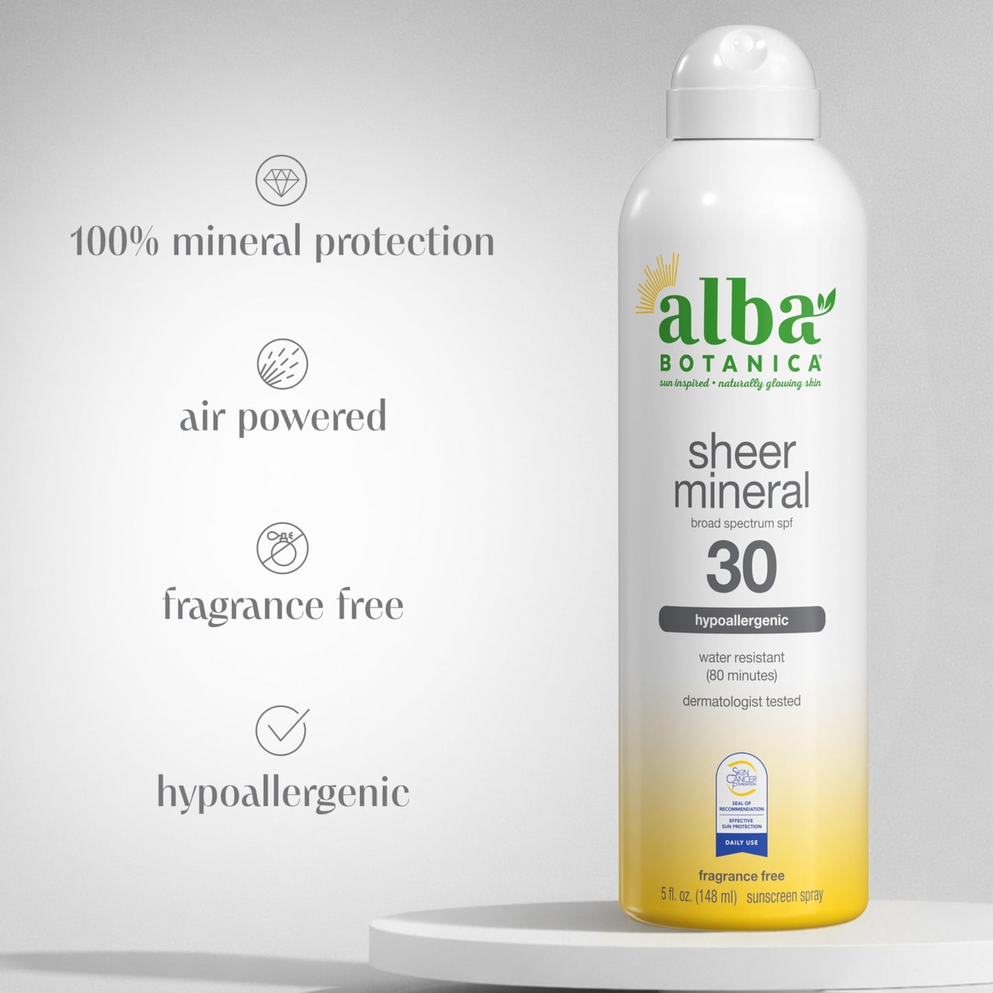 Alba Botanica Sheer Mineral Sunscreen Spray, SPF 30, Fragrance-Free Broad Spectrum, Water Resistant and Biodegradable, 5 fl. Oz. Bottle Beauty & Personal Care Alba Botanica