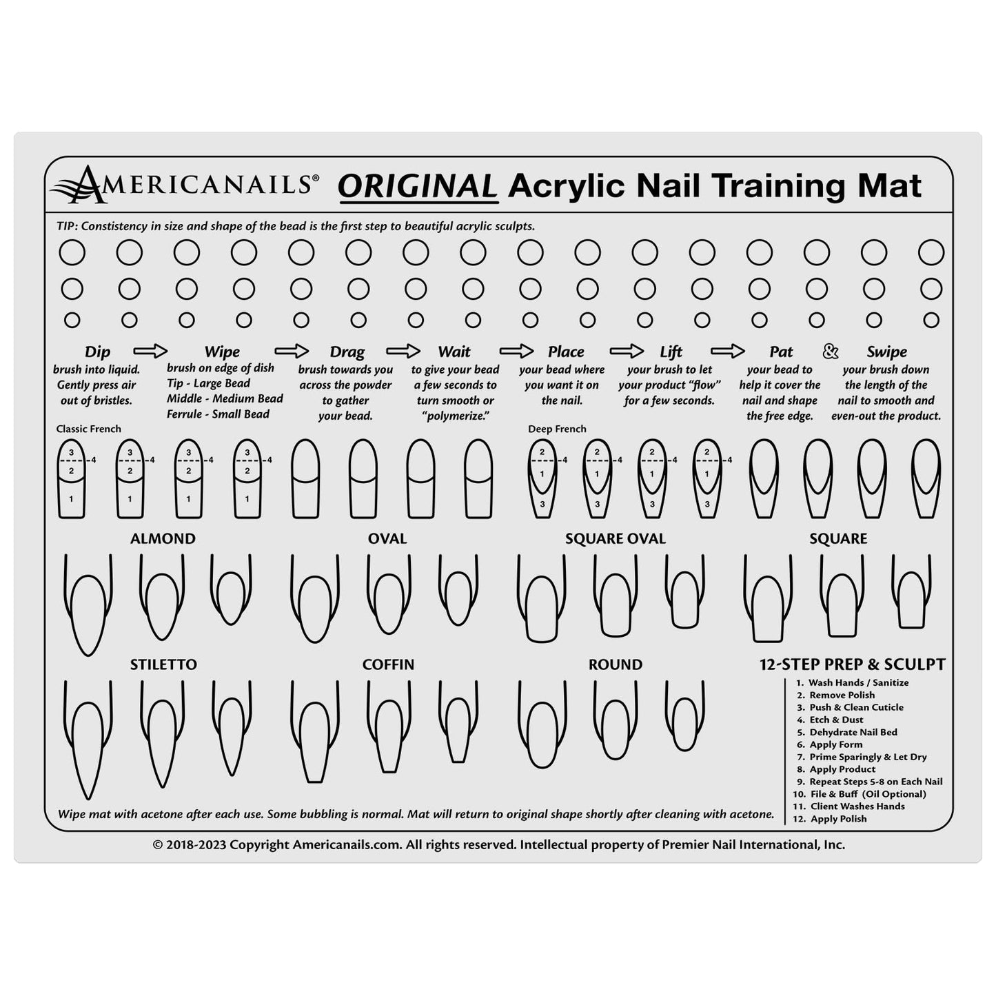 Americanails Acrylic Nail Training Mat - Silicone Trainer Sheet for Application Practice, Flexible Roll Up Pad Template for Acrylic Fingernails, Learn Beauty & Personal Care AMERICANAILS .COM