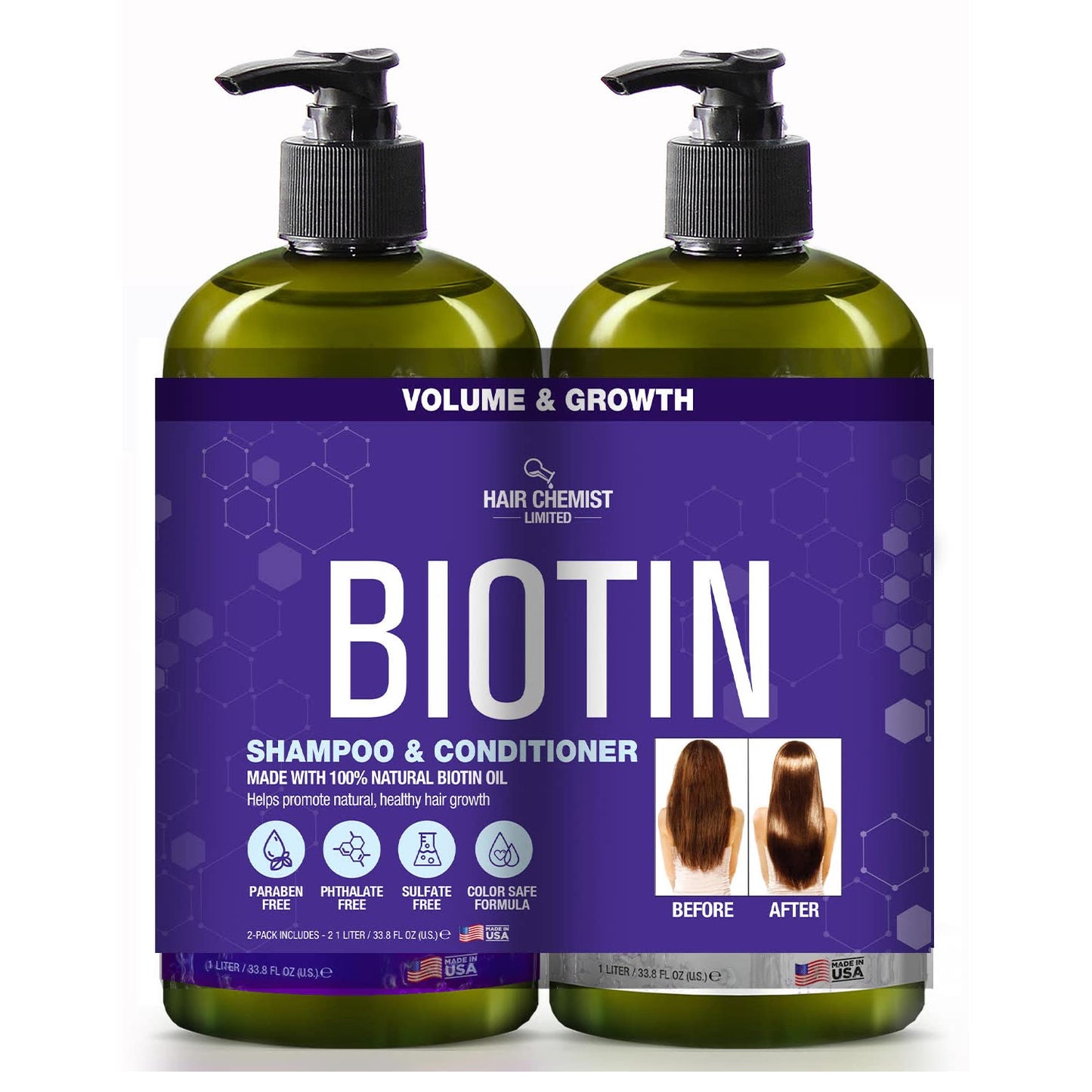 Hair Chemist Biotin Pro-Growth Shampoo & Conditioner 2-PC Gift Set - Includes 33.8oz Shampoo & 33.8oz Conditioner Beauty & Personal Care Difeel