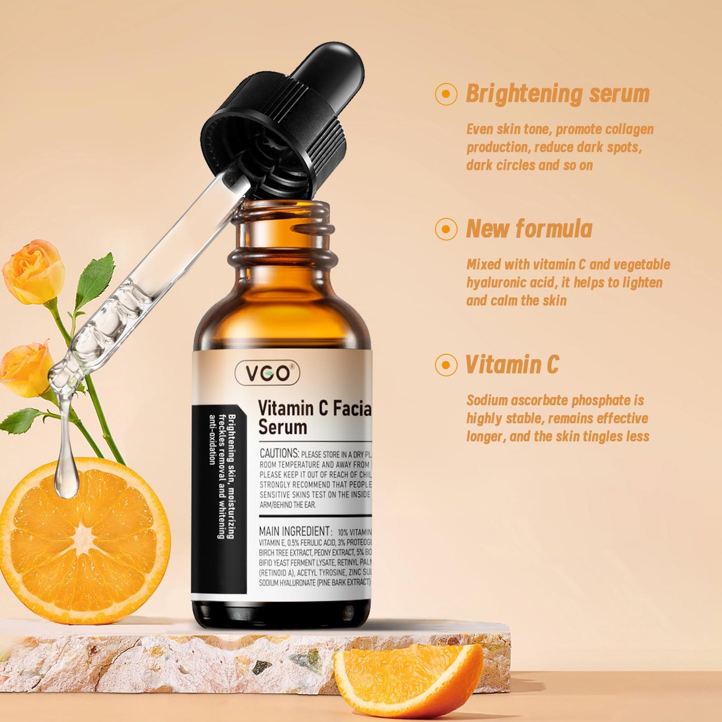 VGO Vitamin C Serum for Face, Vit C Anti Aging Serum with Hyaluronic Acid & Vitamina E, Deep Hydration Facial Care for All Skin Types, 1.01oz / 30ml Beauty & Personal Care VGO