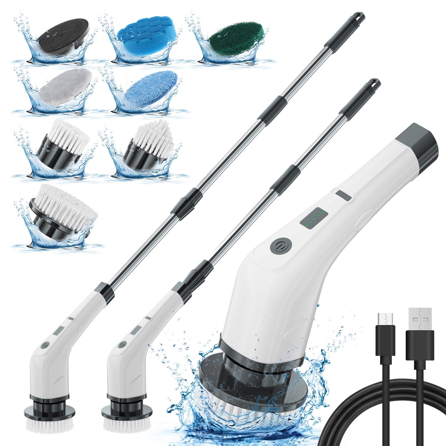 APLUSH Electric Spin Scrubber,Cordless Shower Cleaning Brush with 7 Replaceable Brush Heads, Adjustable 2 Speeds Extension Handle Power Cleaning Brush Beauty and Personal Care APLUSH