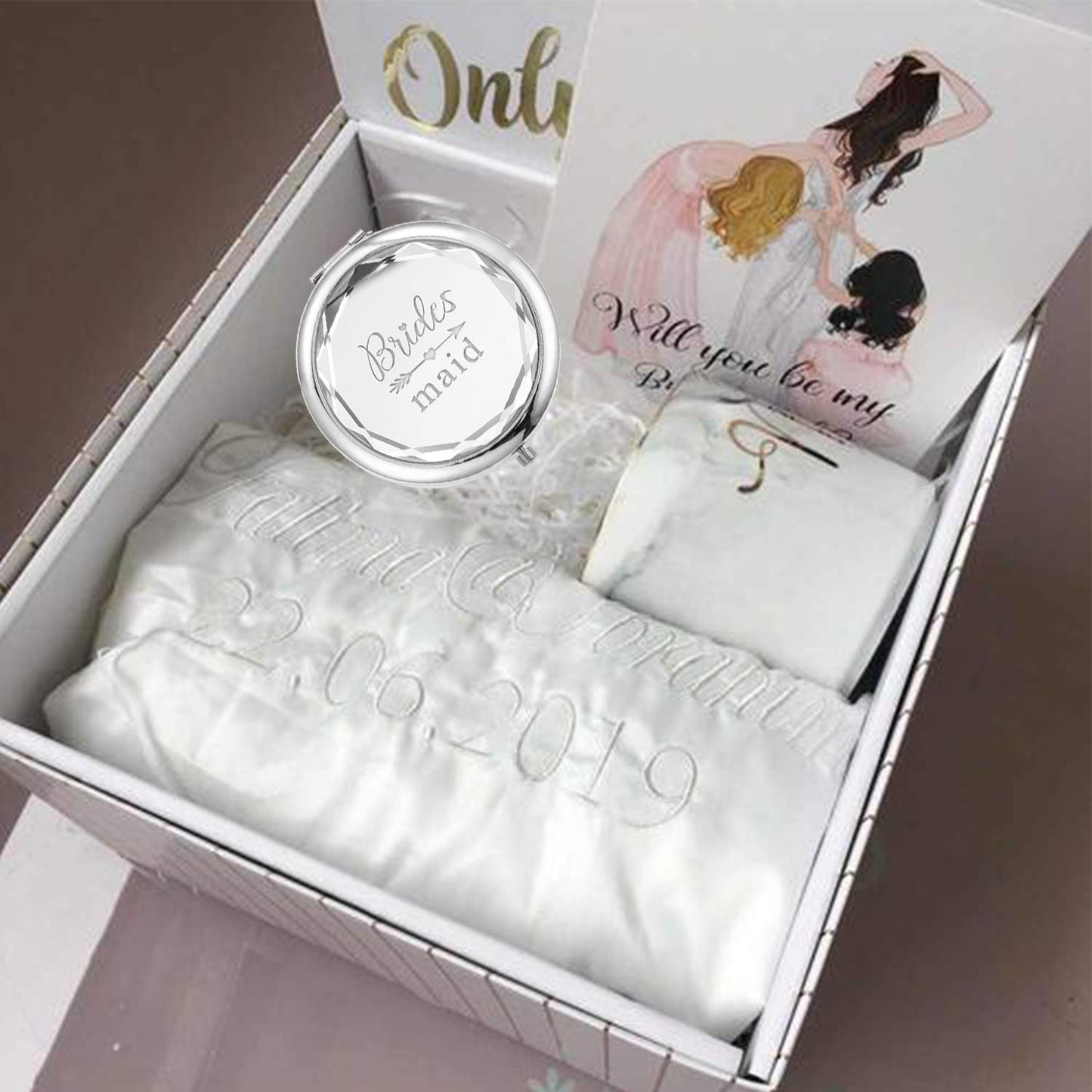 Silver Wedding Bridesmaid Proposal Set - 7 Compact Pocket Mirrors: Bride, Maid of Honor, Matron of Honor, 4 Bridesmaid Mirrors Beauty & Personal Care SFHMTL