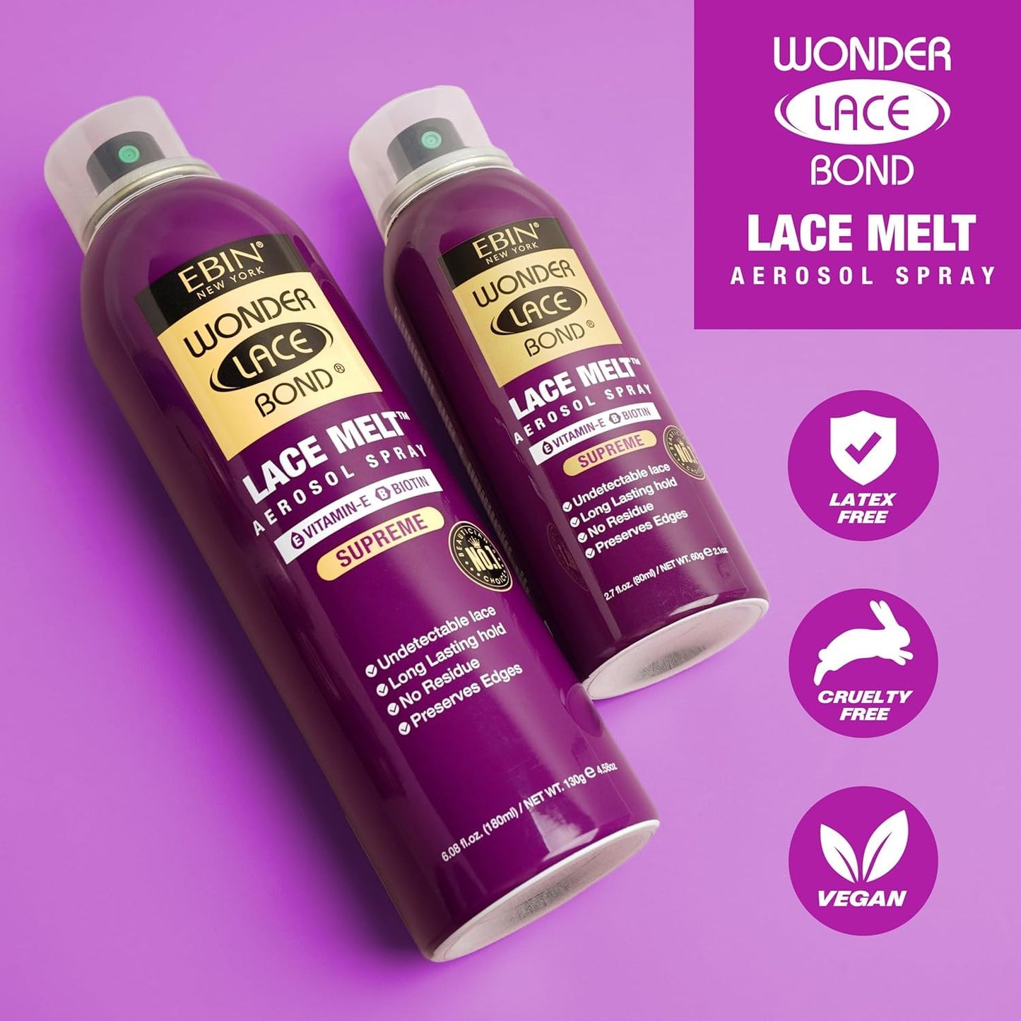 EBIN NEW YORK Wonder Lace Bond Lace Melt Aerosol Spray Vitamin E + Biotin - Extra Firm Hold Wig Adhesive Spray - seamless Natural Finish - 6.08 Fl Oz Beauty and Personal Care EBIN NEW YORK