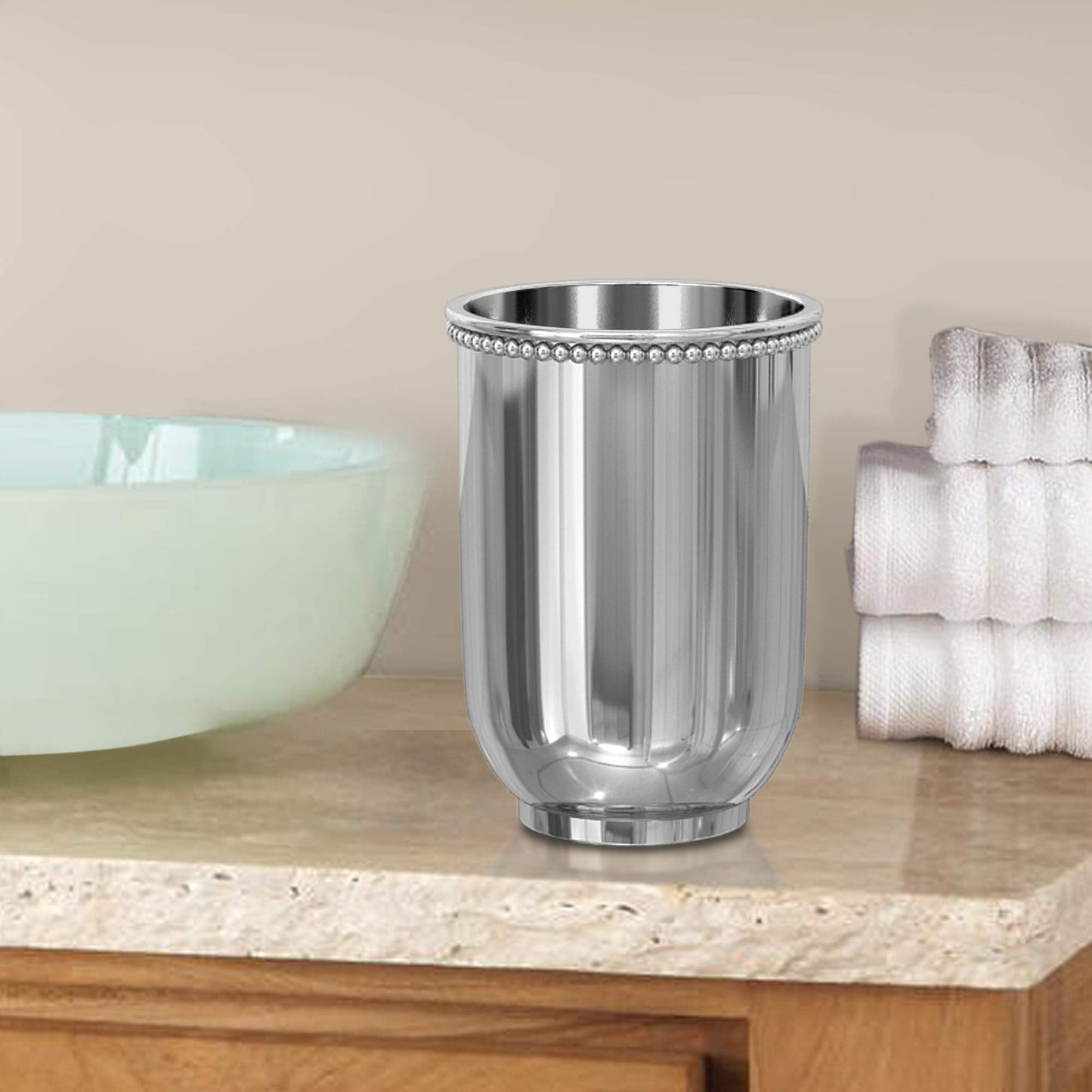nu steel CHC5H 18/8 Stainless Steel Chic Collection Beaded, Decorative, Cup Holder, Tumblers for Bathroom Countertops, Desk, Dorm, and Vanity Shiny Beauty & Personal Care nu steel