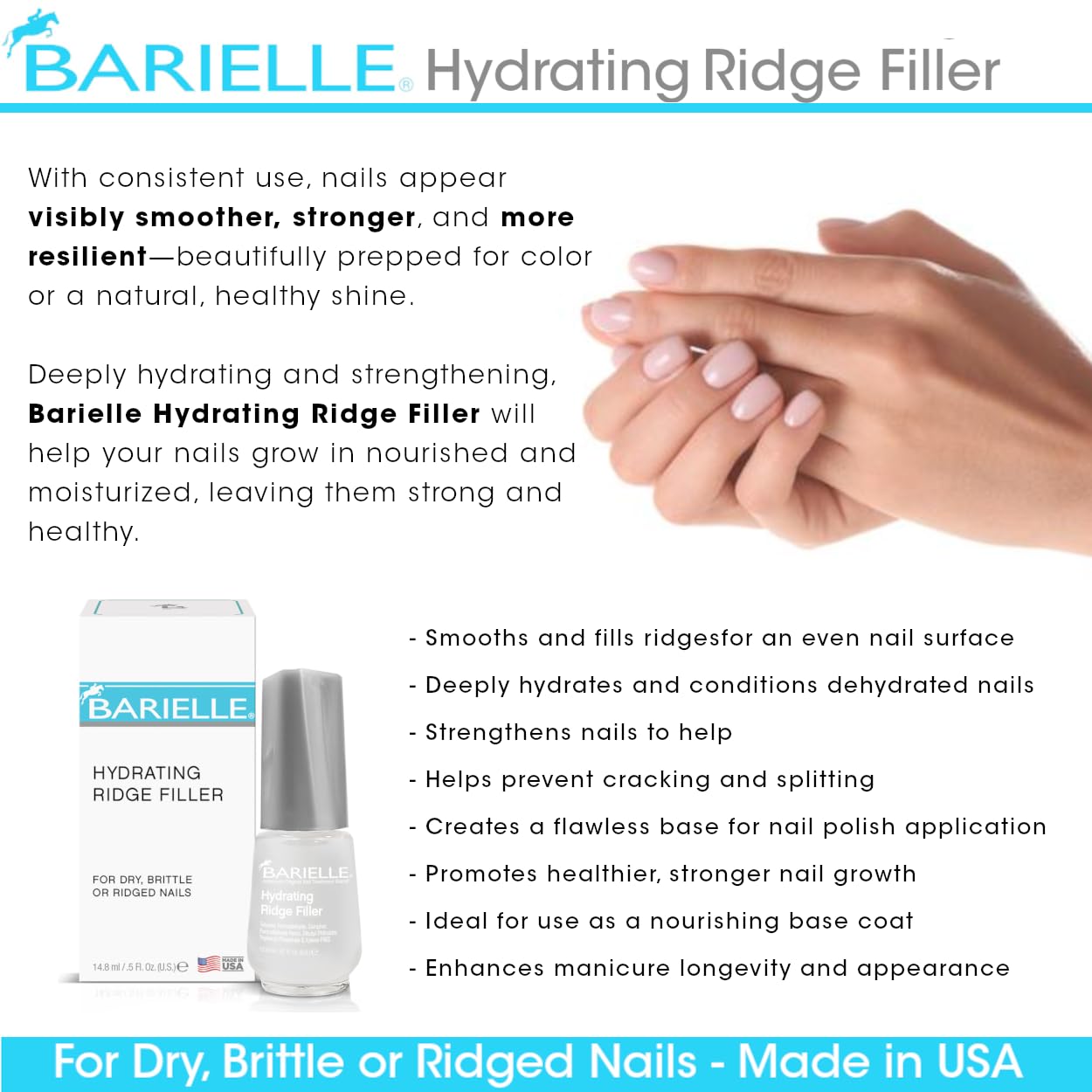 Barielle Hydrating Ridge Filler For Dry, Brittle, Ridged Nails & Nail Growth, Fill and Smooths Nail Ridges, Strengthening Base Coat 0.5 Ounce Beauty & Personal Care BARIELLE