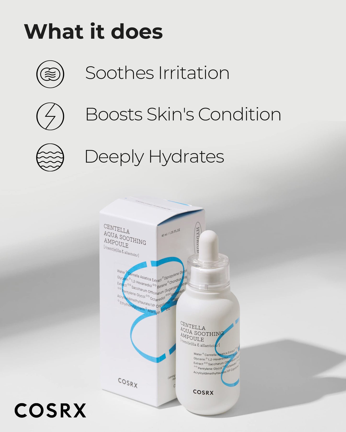 COSRX Centella Aqua Soothing Ampoule, Centella Asiatica Cica Serum, Korean Skin Care, 1.35 Fl oZ, For Sensitive Skin, Daily Skin Serum, Paraben Free Beauty & Personal Care COSRX