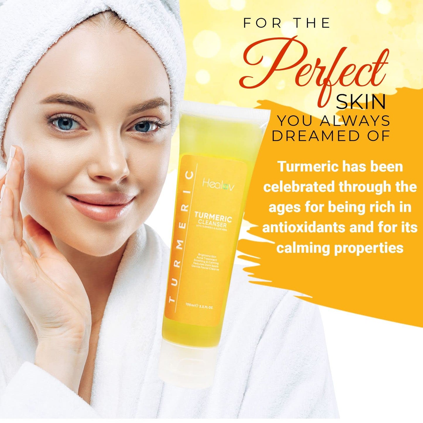 Healov Turmeric Face Wash, Turmeric Clear Skin Liquid Soap - 100% Natural Anti Aging Exfoliating Facial Cleanser for Spots, Clearing Acne Scars, Age Beauty & Personal Care Healov