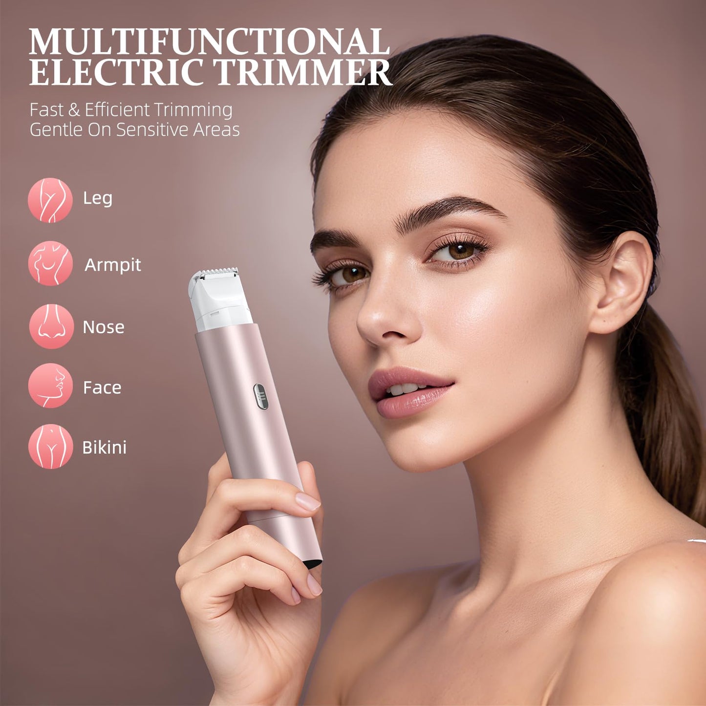 NIPOO Bikini Trimmer for Women, Dual Head Face Shaver Body Hair Trimmmer, IPX7 Waterproof Womens Electric Razor for Legs, Rose Gold Beauty and Personal Care NIPOO