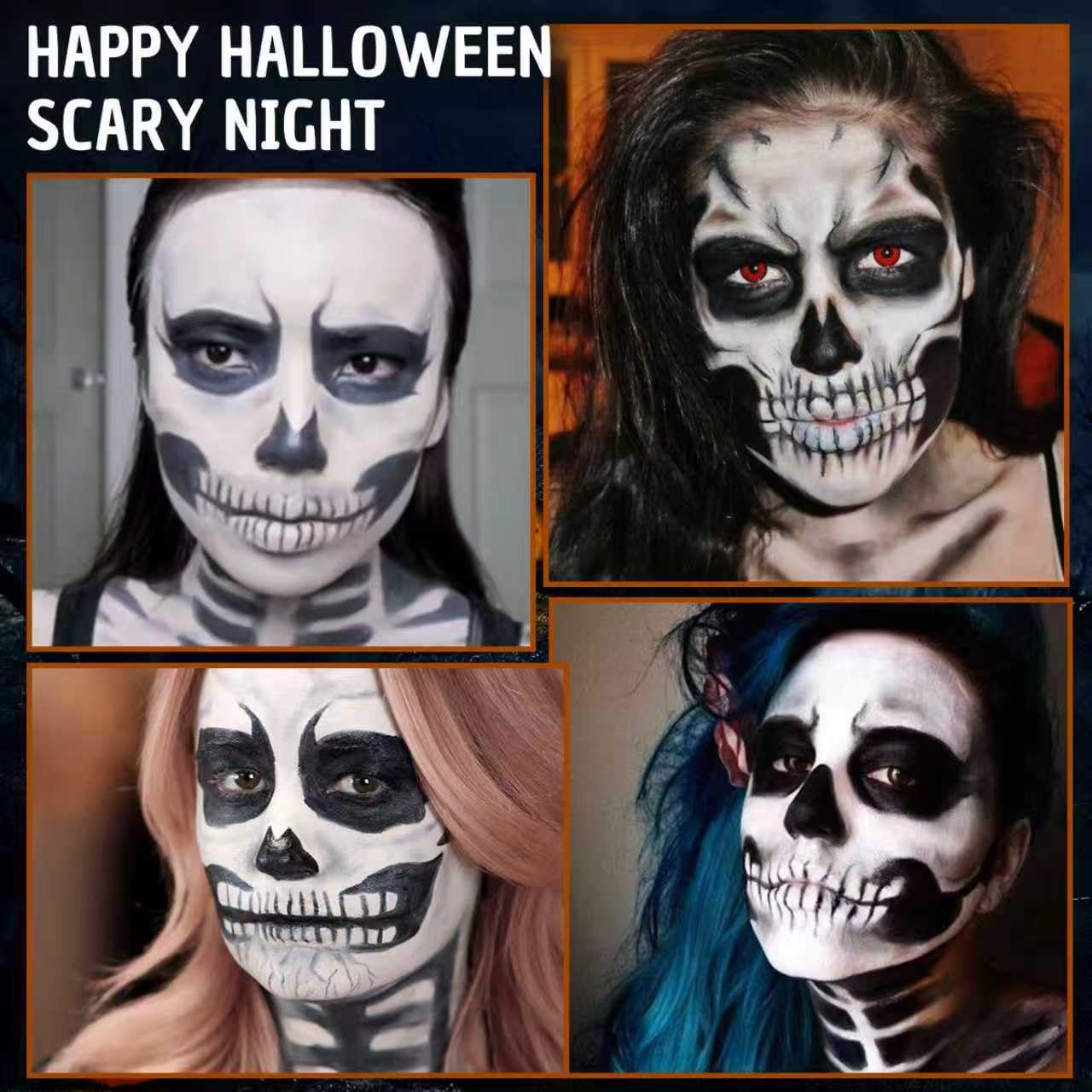 Professional Halloween Skeleton Makeup Kit, Full Face & Body Paint Set with Dual-End Brushes, Setting Powder & Easy-Grip Sponges, Ideal for SFX Beauty & Personal Care Js2U ZW